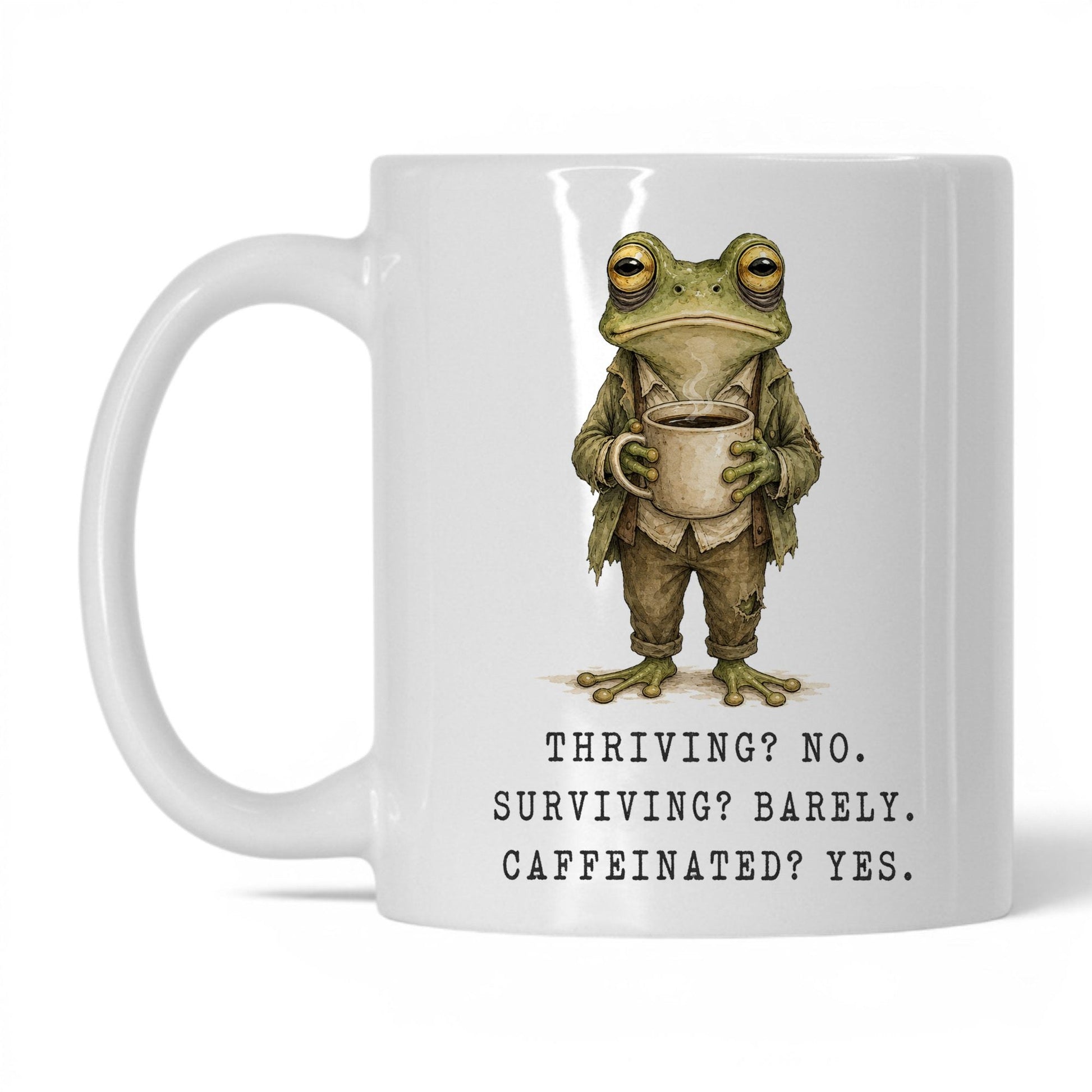 Surviving and Caffeinated Frog Mug – 11oz White Mug