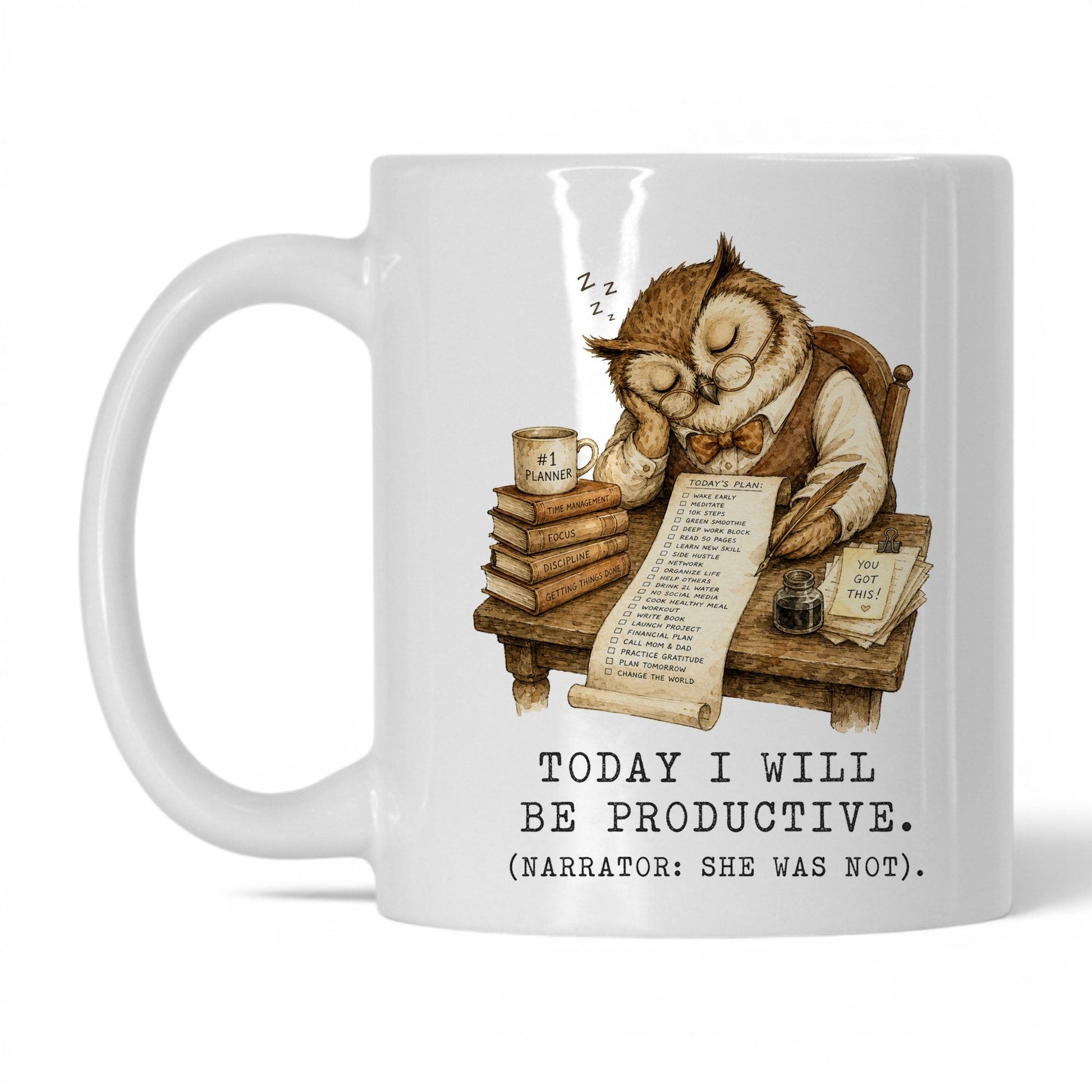 Today I Will Be Productive Owl Mug – 11oz White Mug