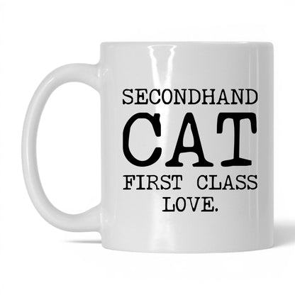 Secondhand Cat First Class Love 11oz white coffee mug