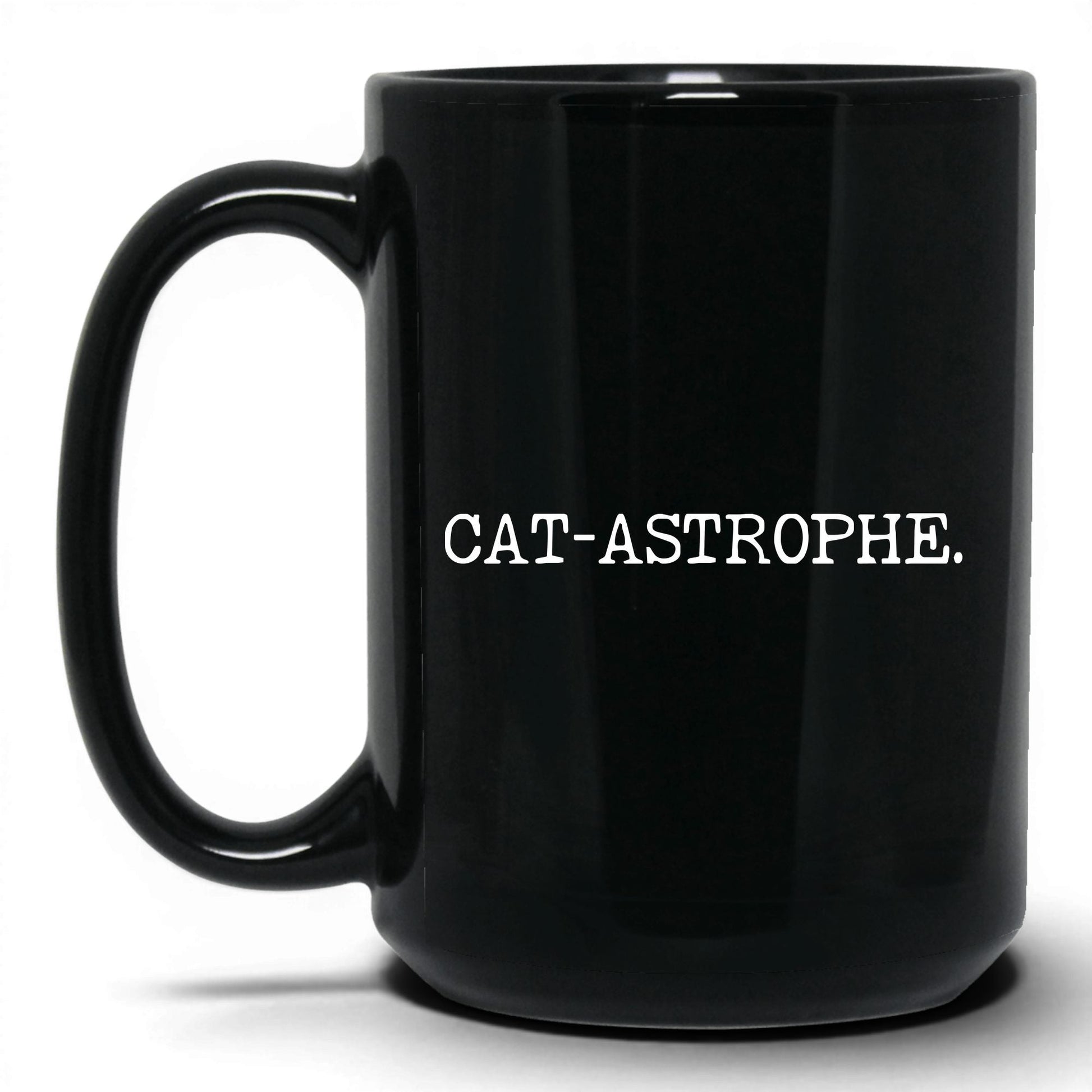 Cat-astrophe 15oz black coffee mug