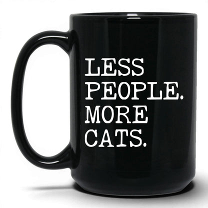 Less People More Cats 15oz black coffee mug