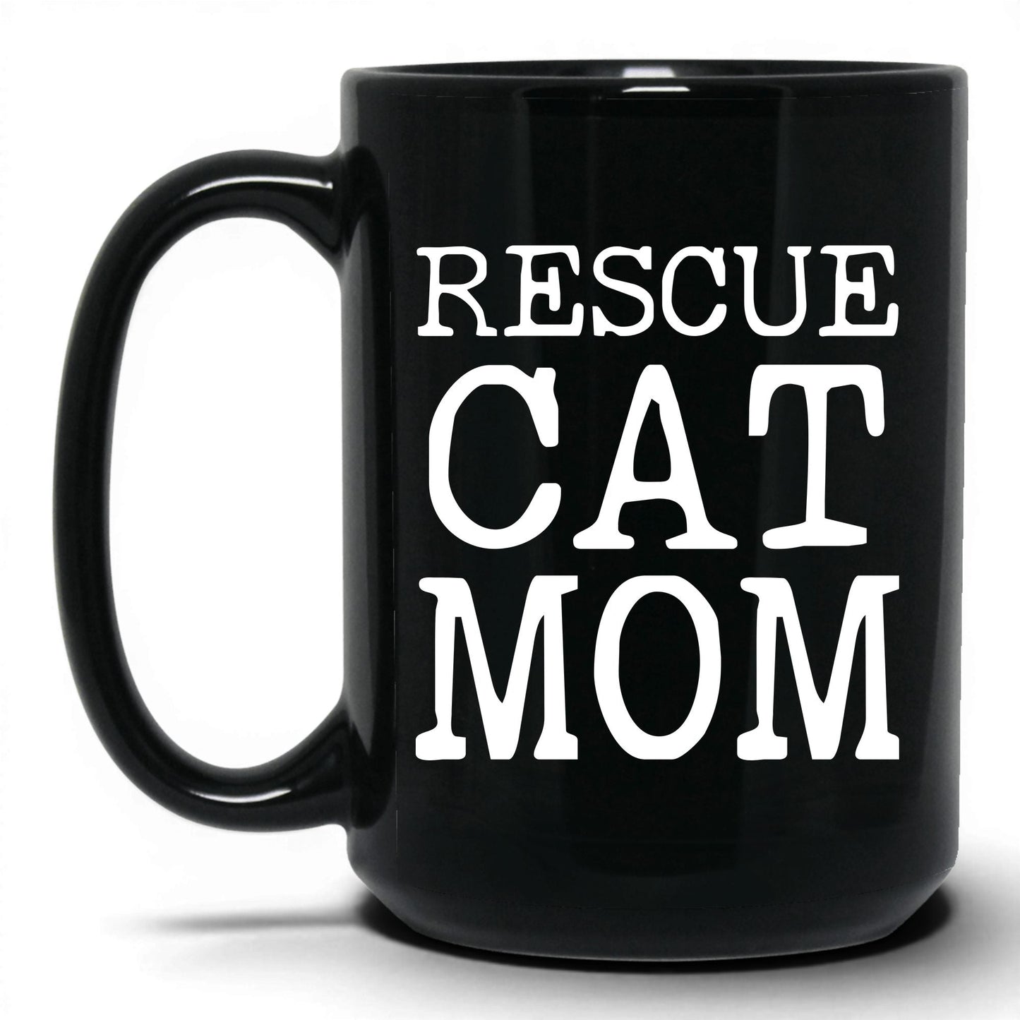 Rescue Cat Mom 15oz black coffee mug