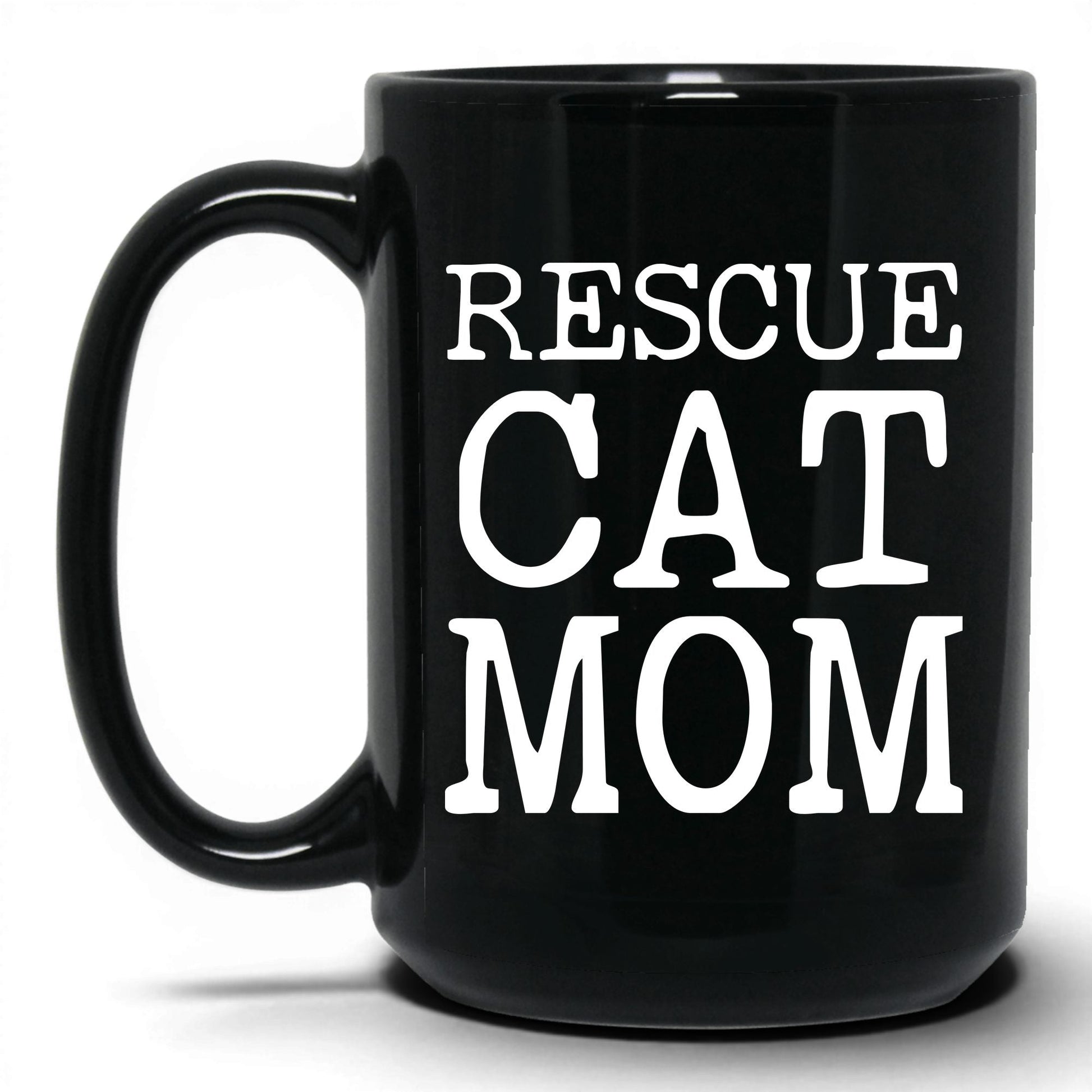 Rescue Cat Mom 15oz black coffee mug