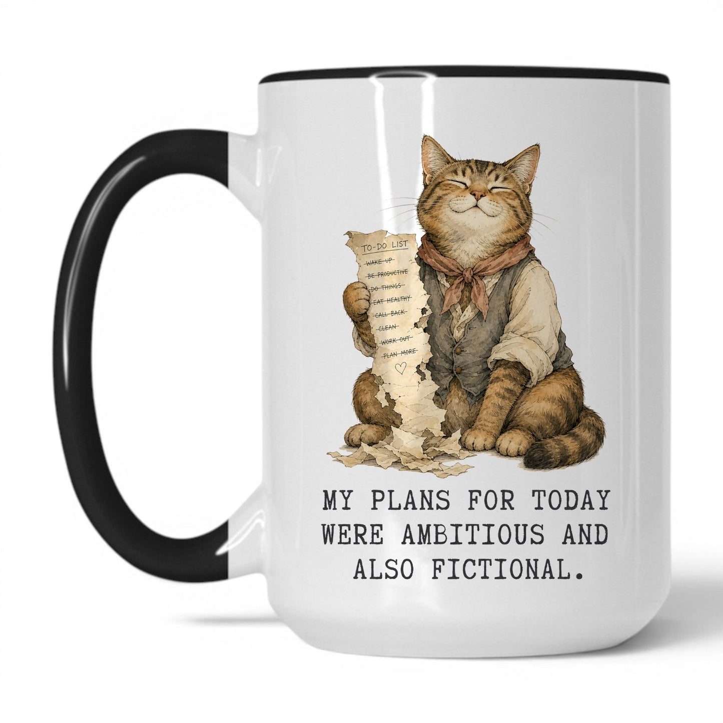 Lifestyle Photo #1 Ambitious and Fictional Plans Cat Mug