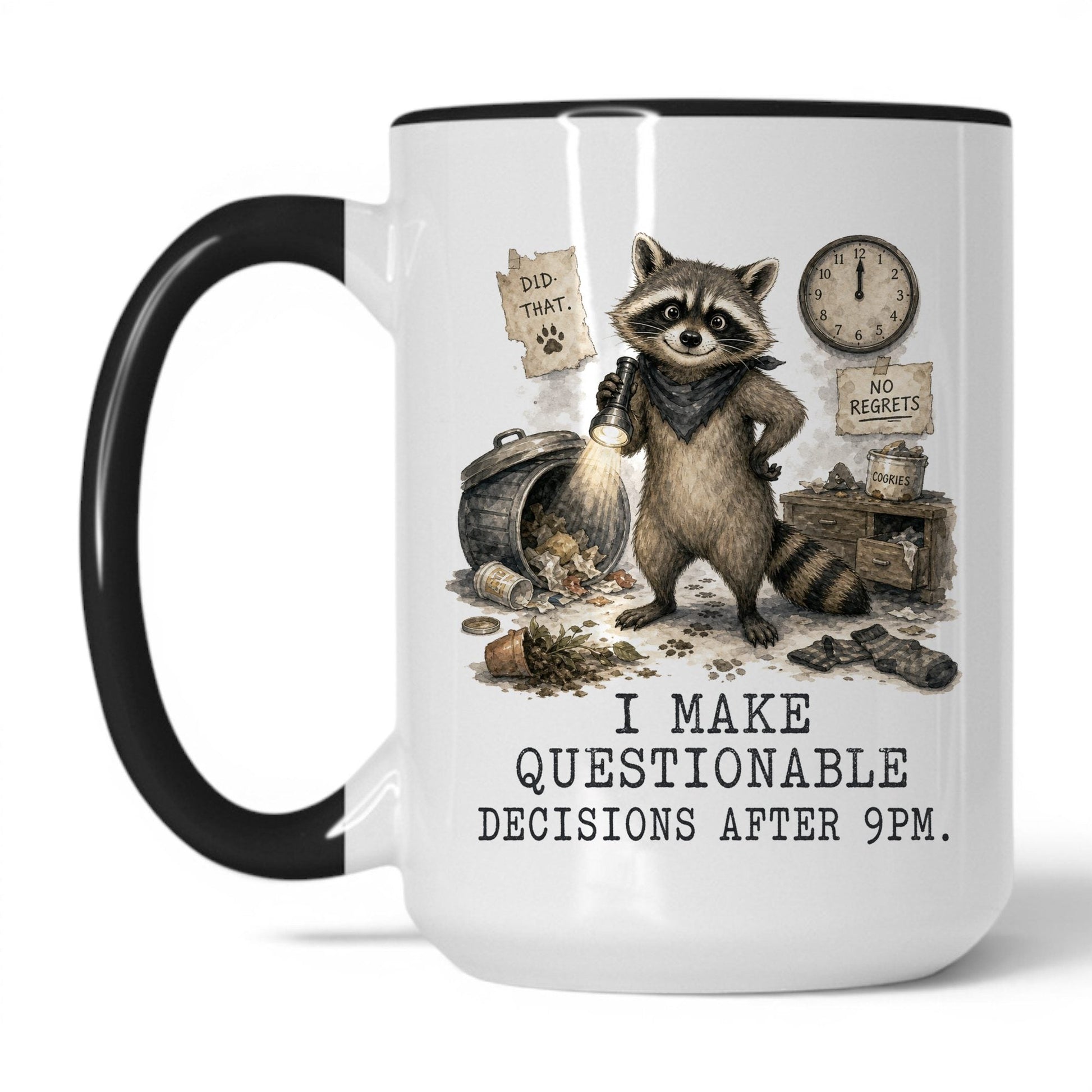 Lifestyle Photo #1 Questionable Decisions Raccoon Mug