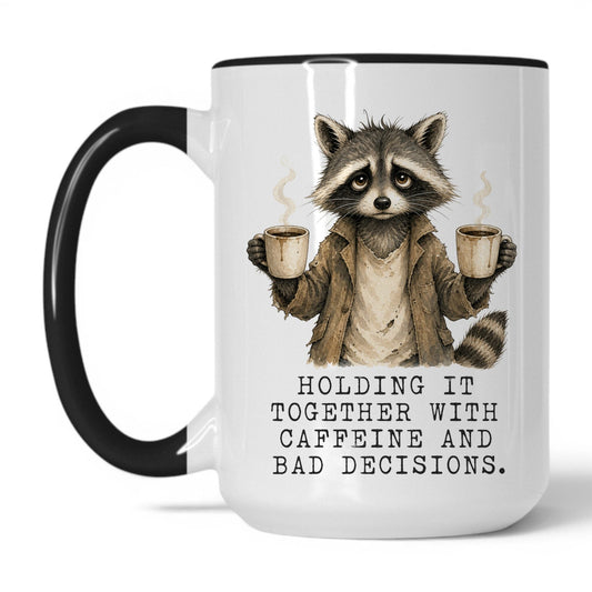 Lifestyle Photo #1 Caffeine and Bad Decisions Raccoon Mug