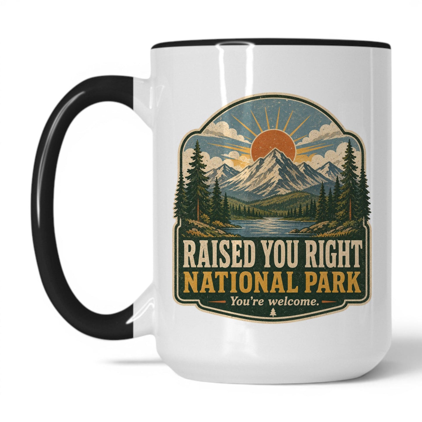 Raised You Right National Park Mug – 15oz White/Black Mug