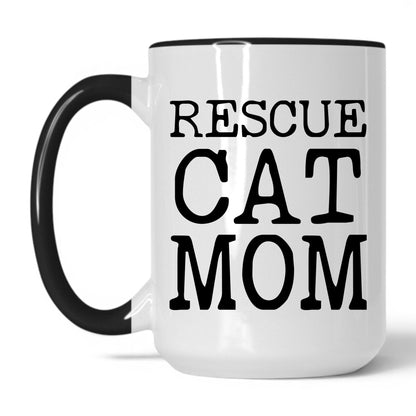 Rescue Cat Mom 15oz white and black coffee mug