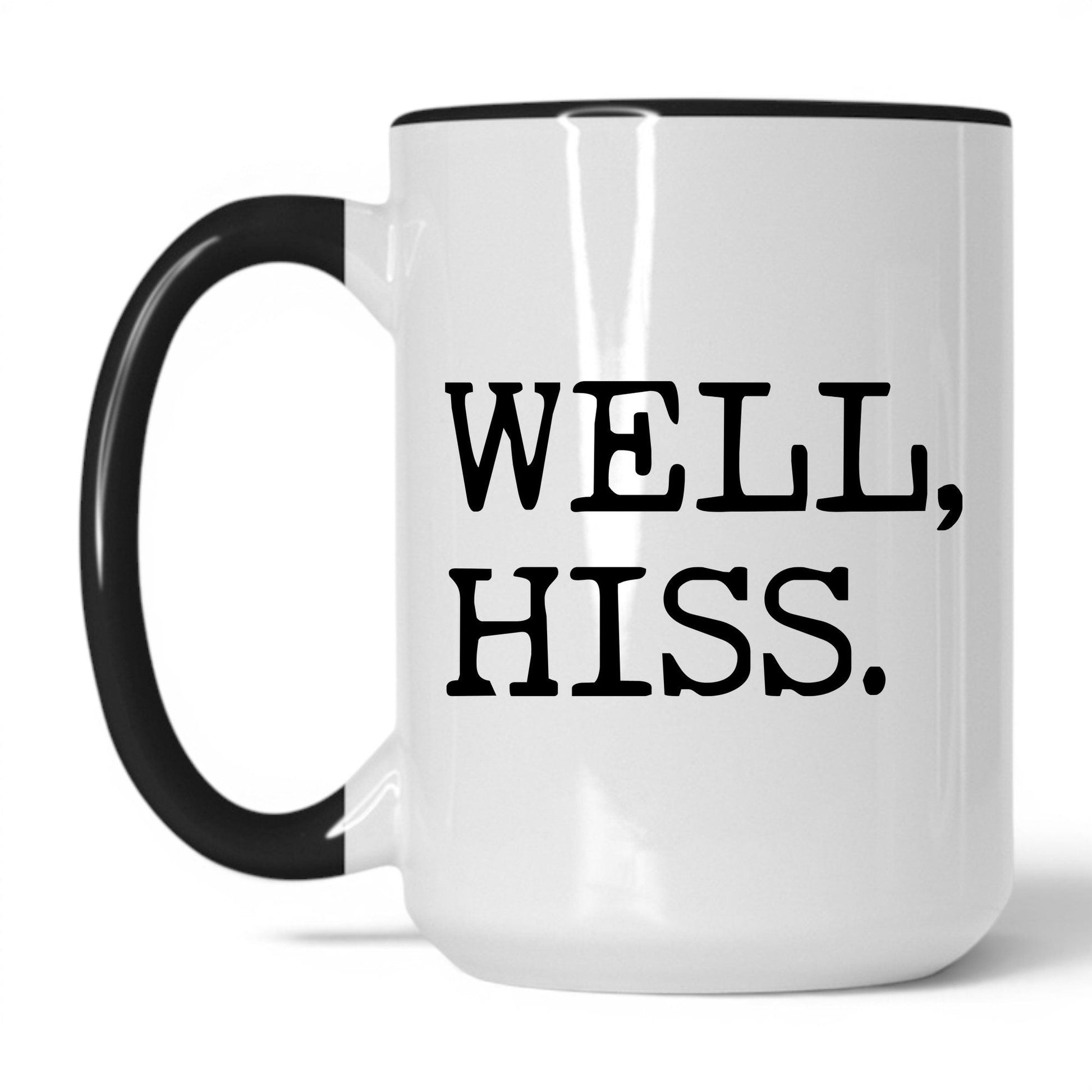 Well Hiss 15oz white and black coffee mug