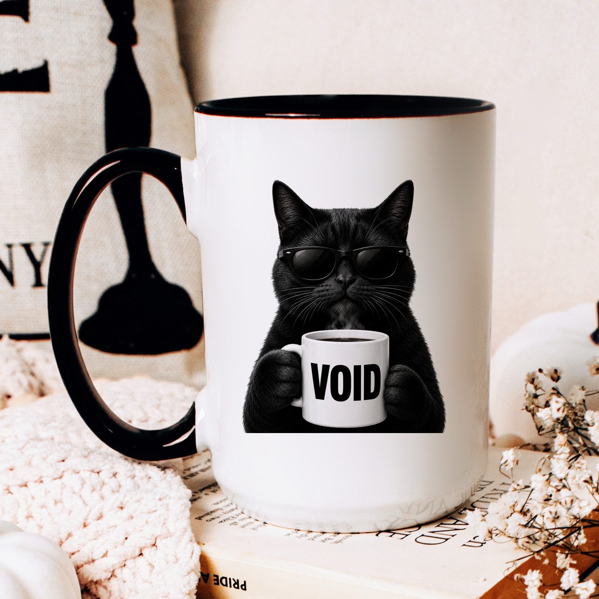 Black Cat Void coffee mug — hero