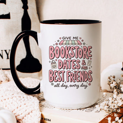 Bookstore Dates & Best Friends doodle coffee mug — lifestyle