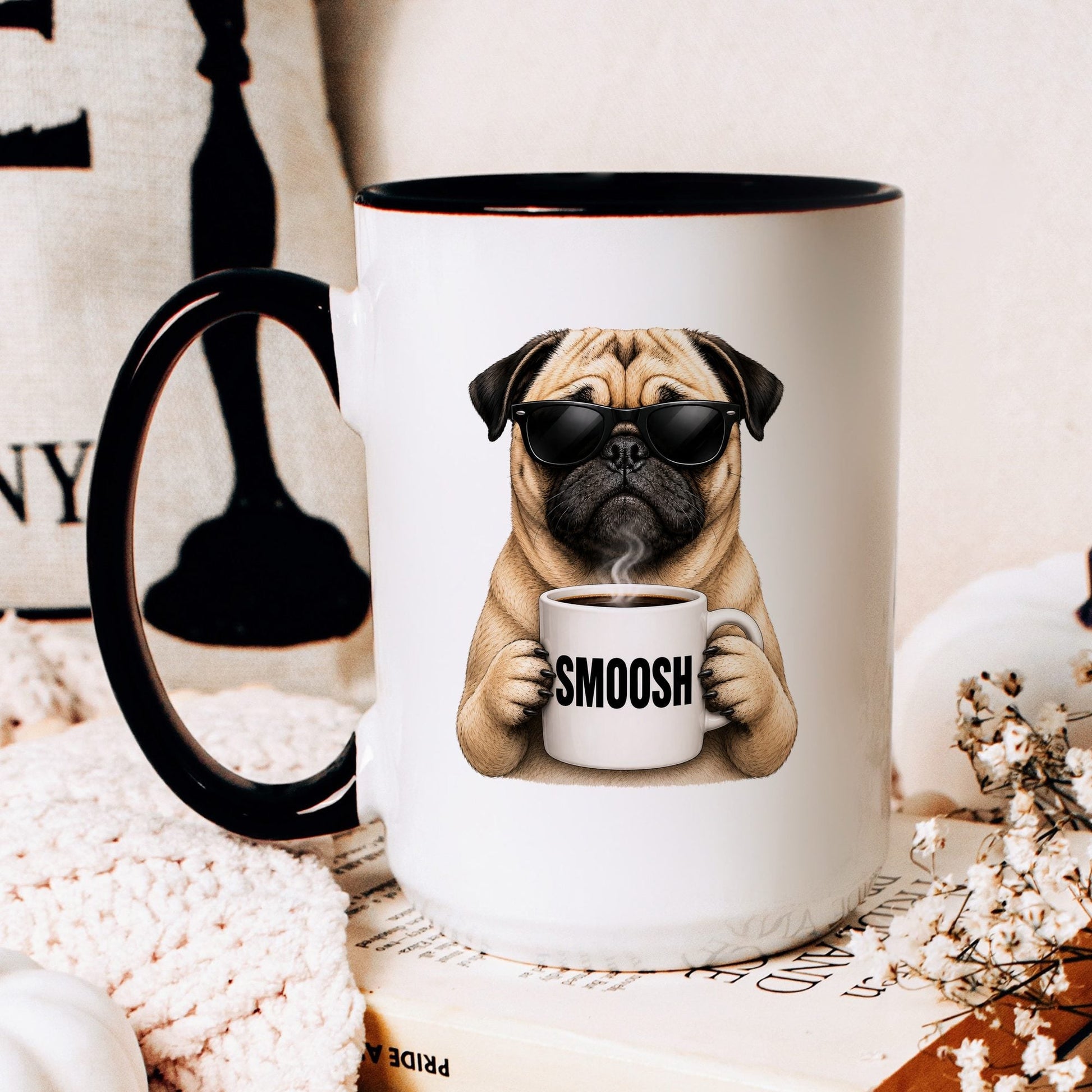Pug Smoosh coffee mug — hero