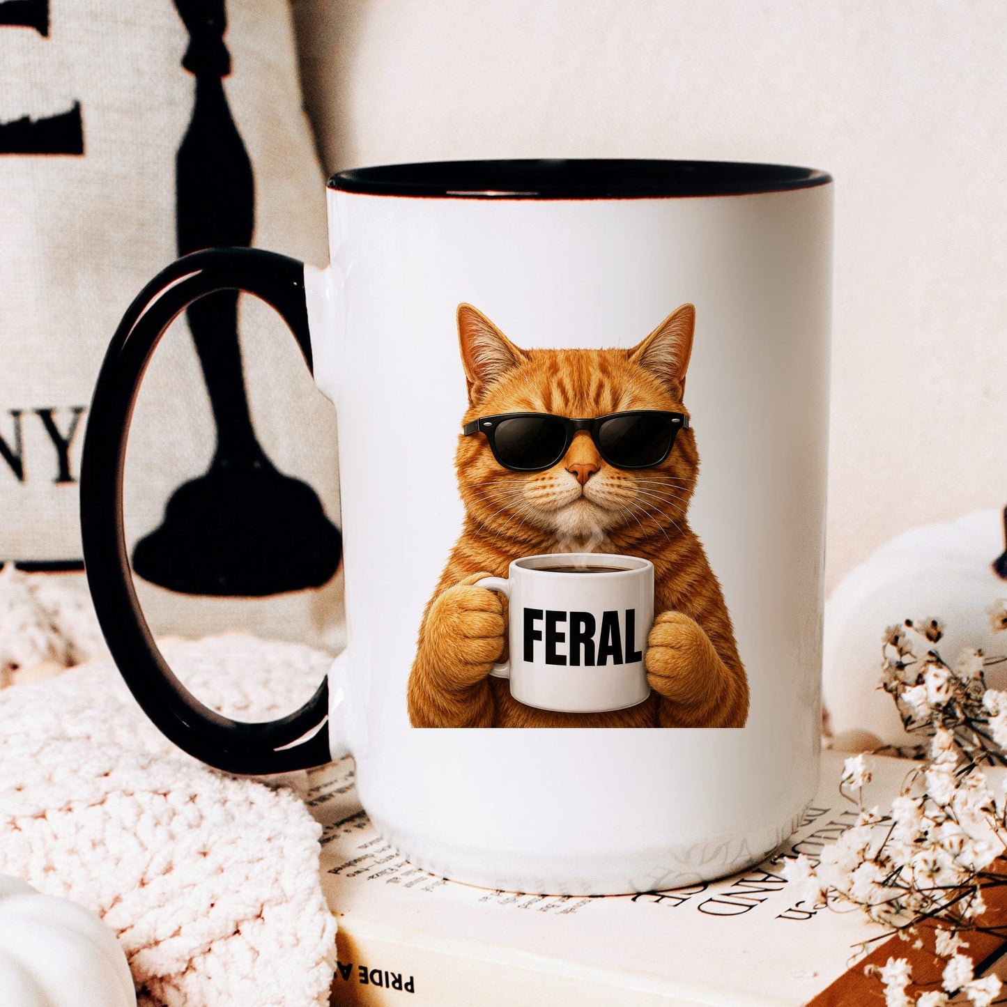 Orange Cat Feral coffee mug — hero