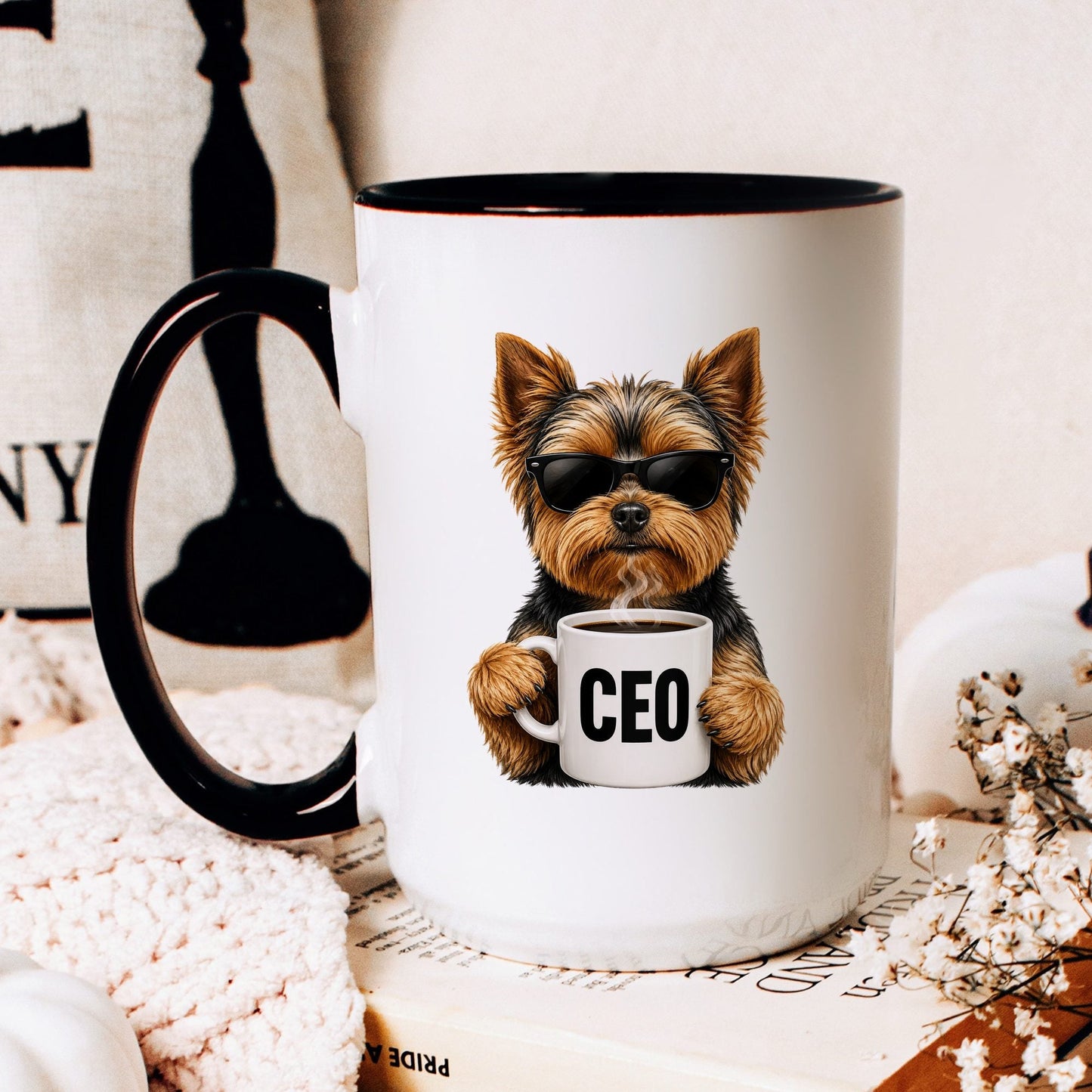 Yorkie CEO coffee mug — hero