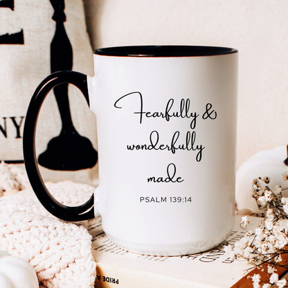 Fearfully and wonderfully made Psalm 139:14 Christian coffee mug