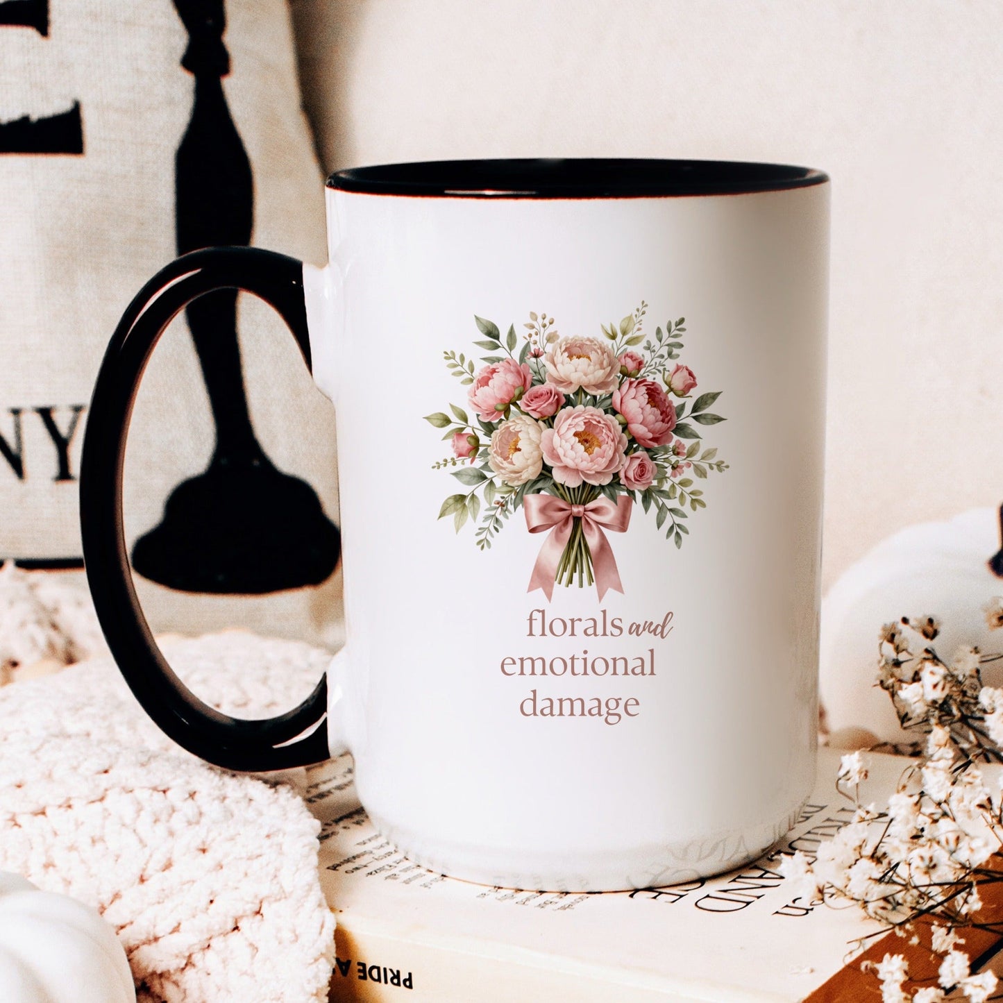 Florals and Emotional Damage Mug - lifestyle photo