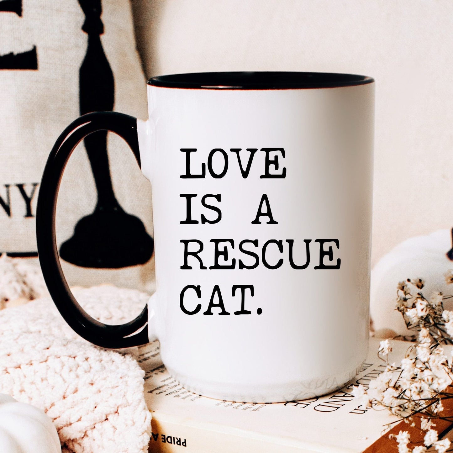 Love Is a Rescue Cat coffee mug
