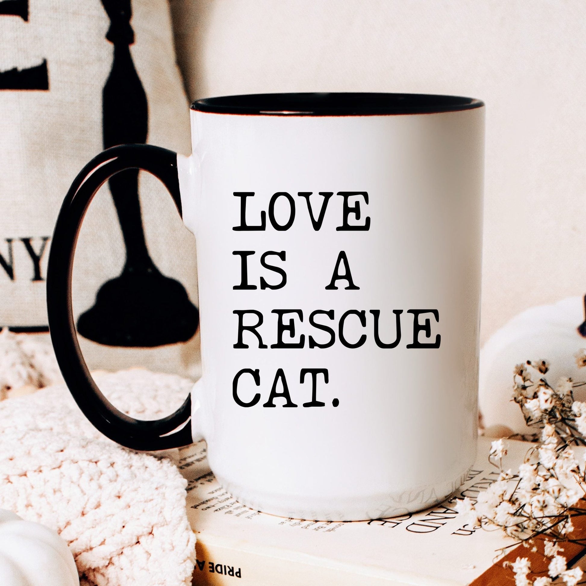 Love Is a Rescue Cat coffee mug