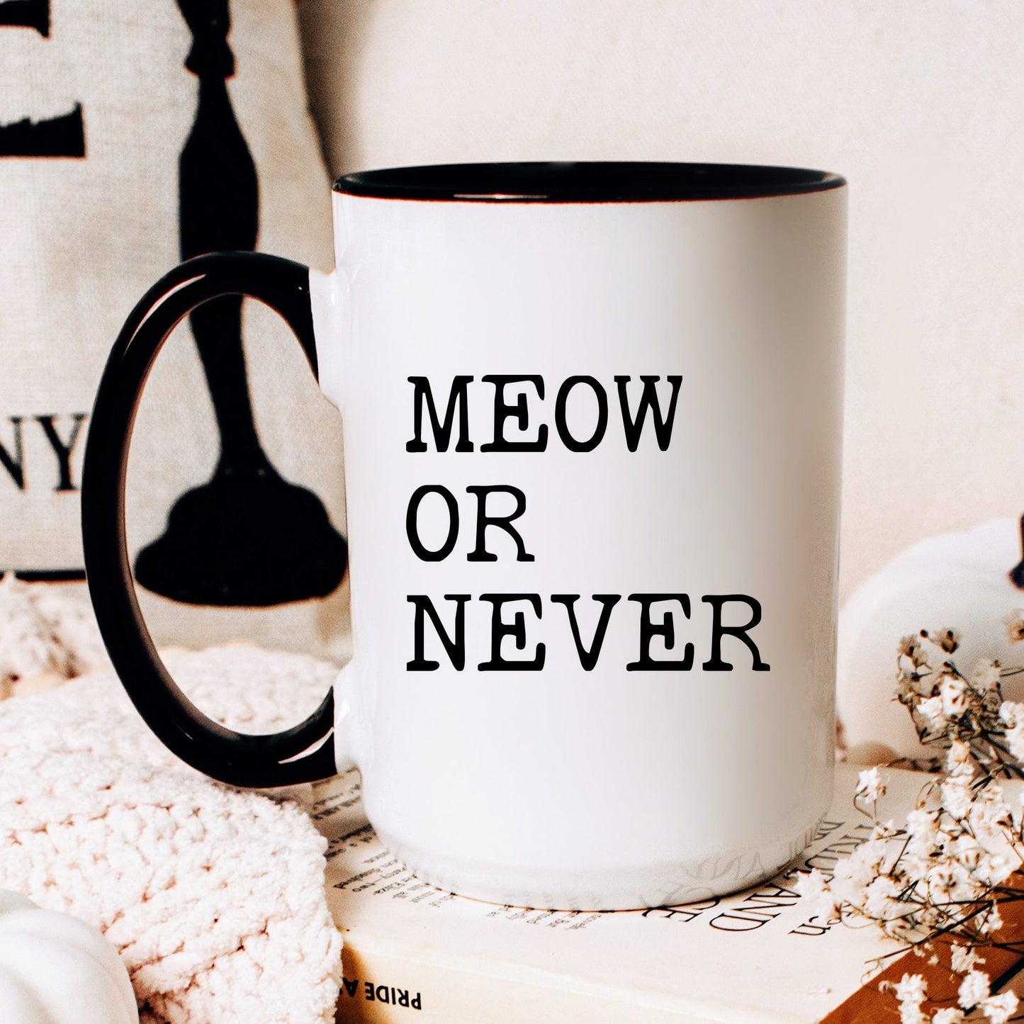 Meow or Never coffee mug