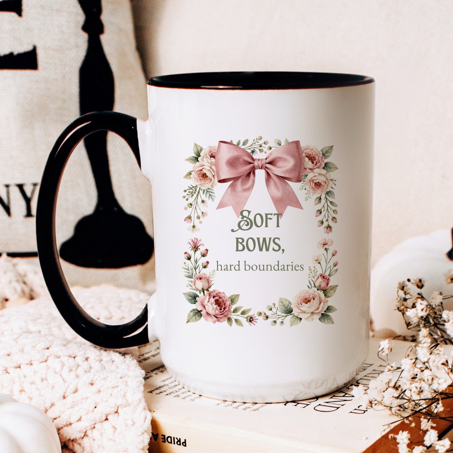 Soft Bows Hard Boundaries Mug - lifestyle photo
