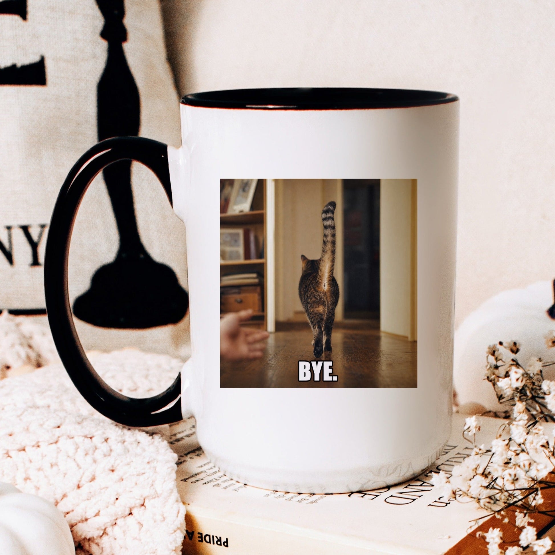 Bye grey cat coffee mug