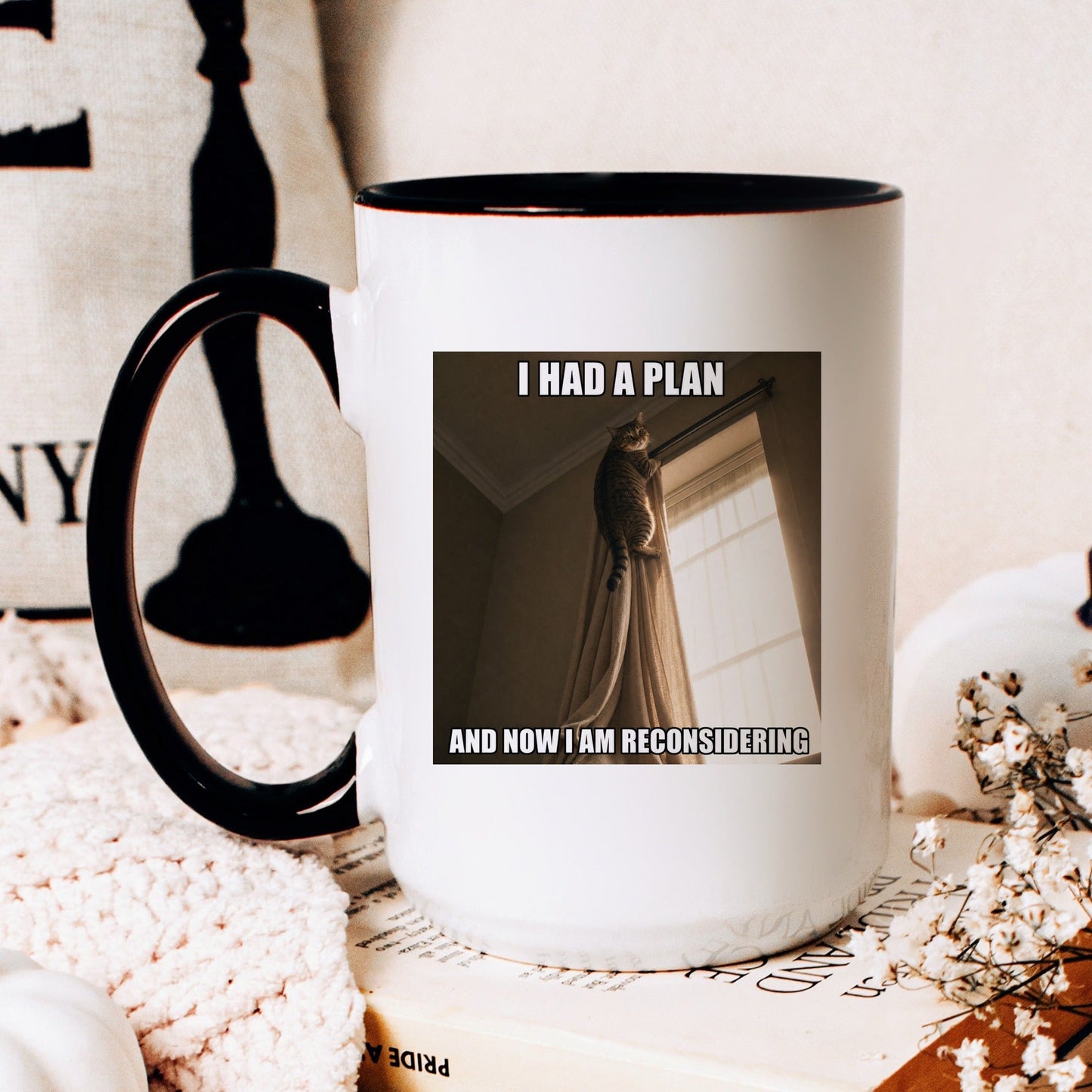 Had a plan am now reconsidering tabby cat coffee mug