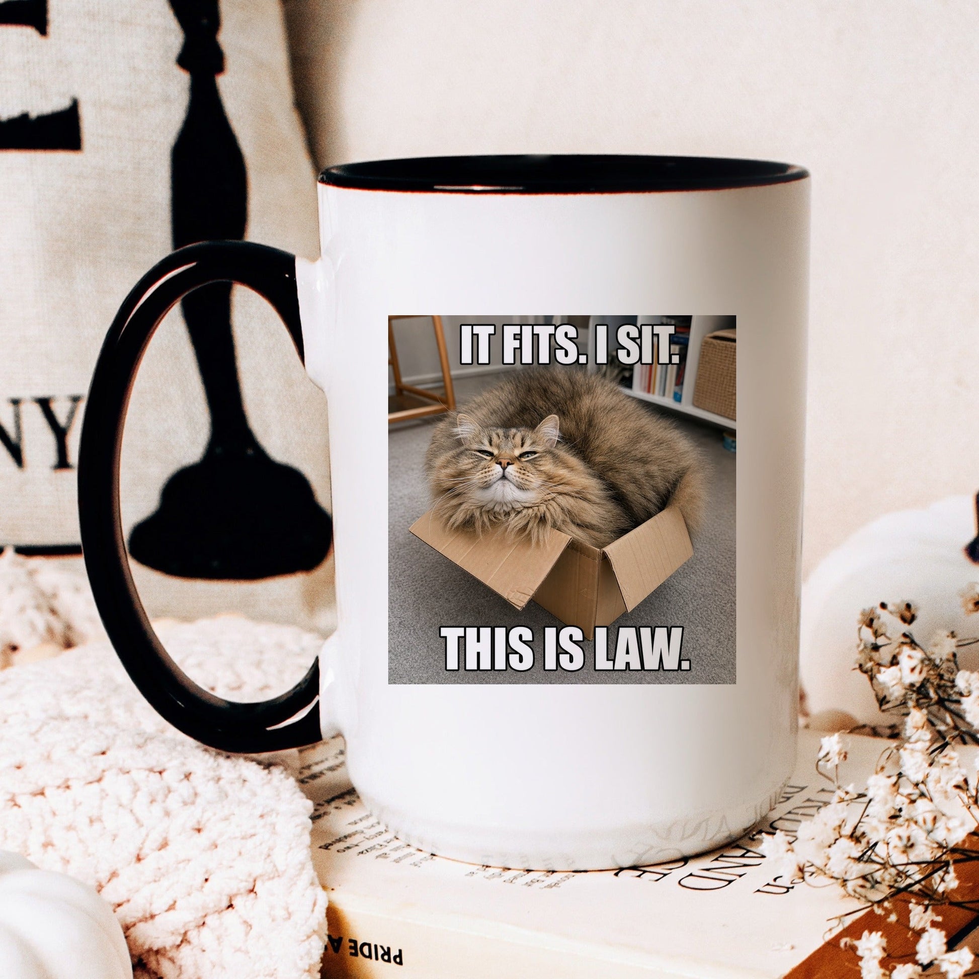 It fits I sit orange cat coffee mug