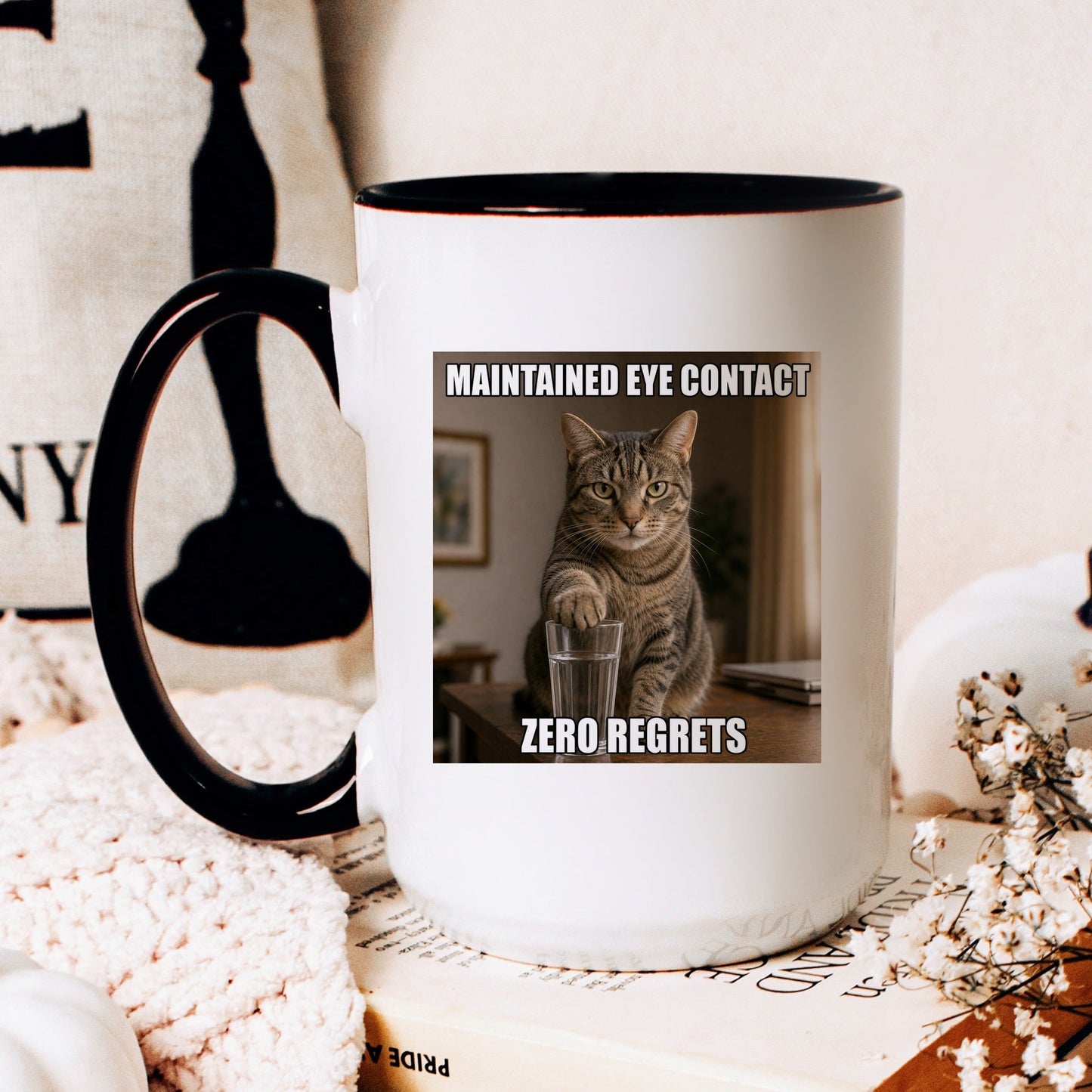 Maintained eye contact zero regrets orange cat coffee mug