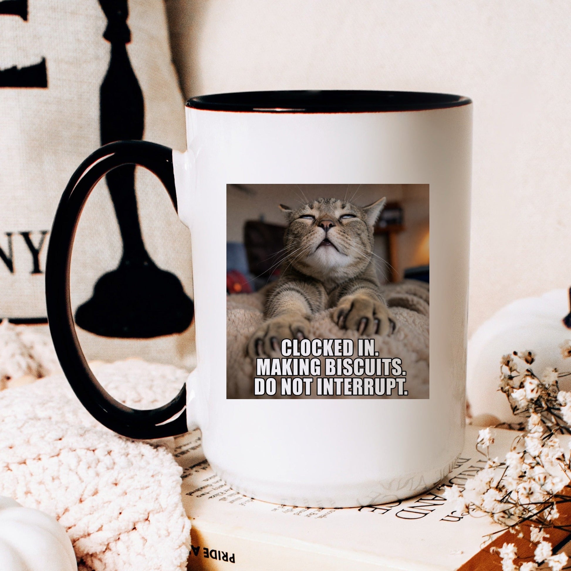 Making biscuits calico cat coffee mug