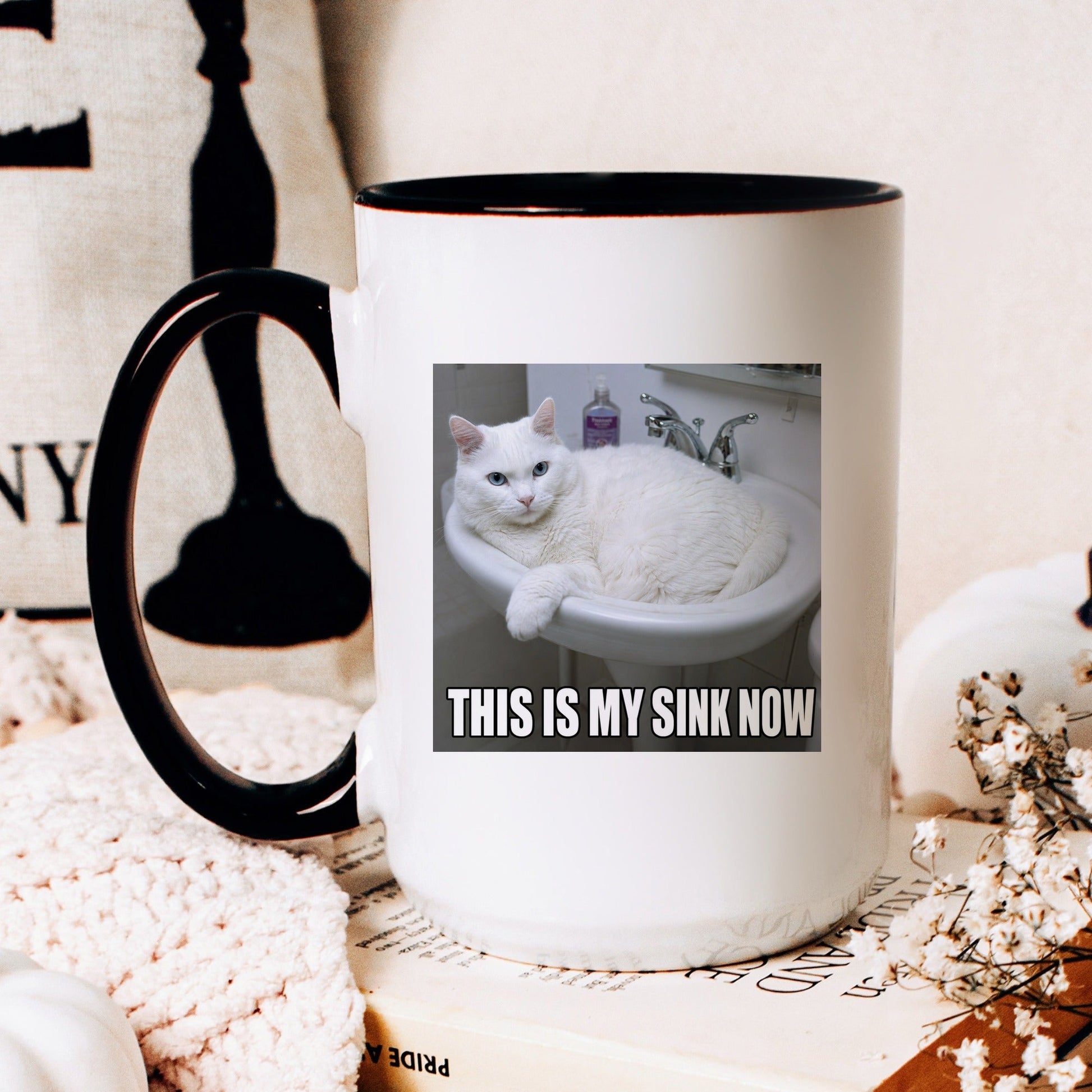 This is my sink now white cat coffee mug