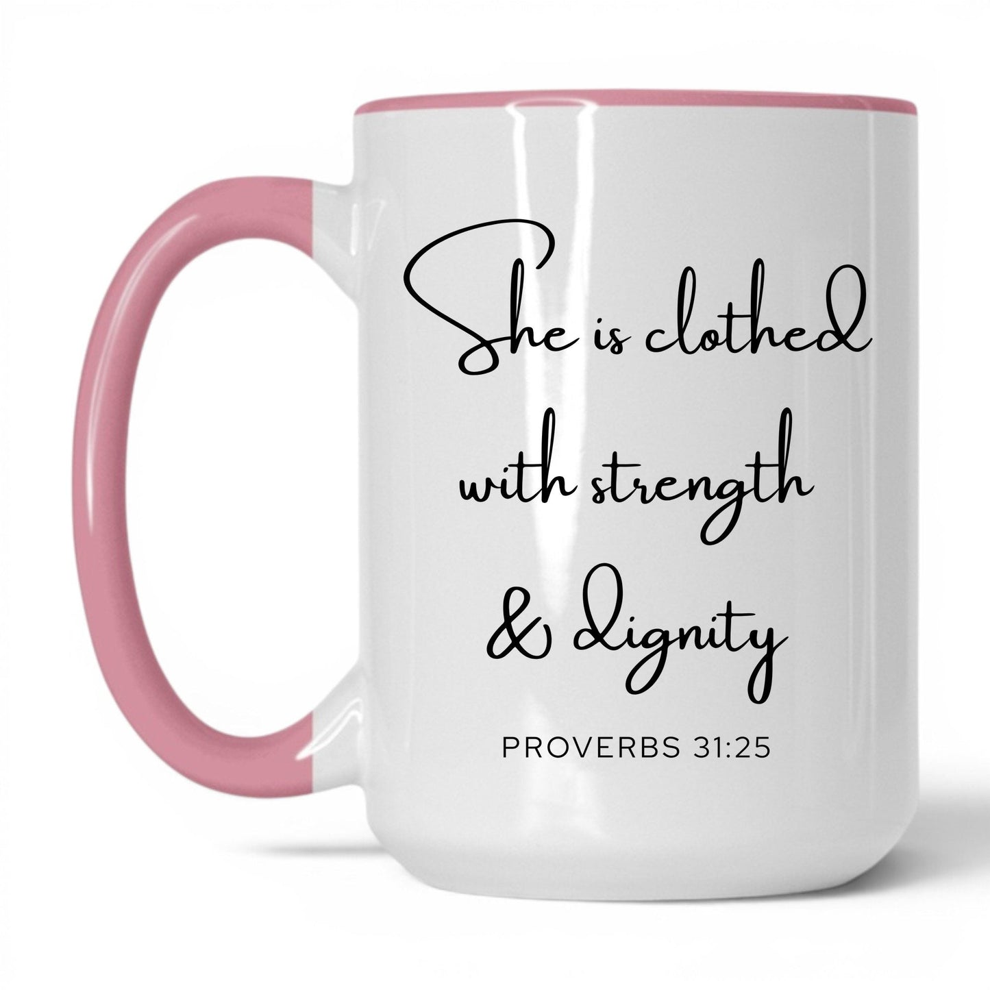 Clothed With Strength Mug – 11oz White/Pink Mug