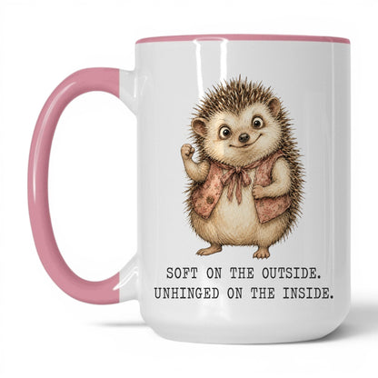 Soft But Unhinged Hedgehog Mug – 15oz White Pink Mug