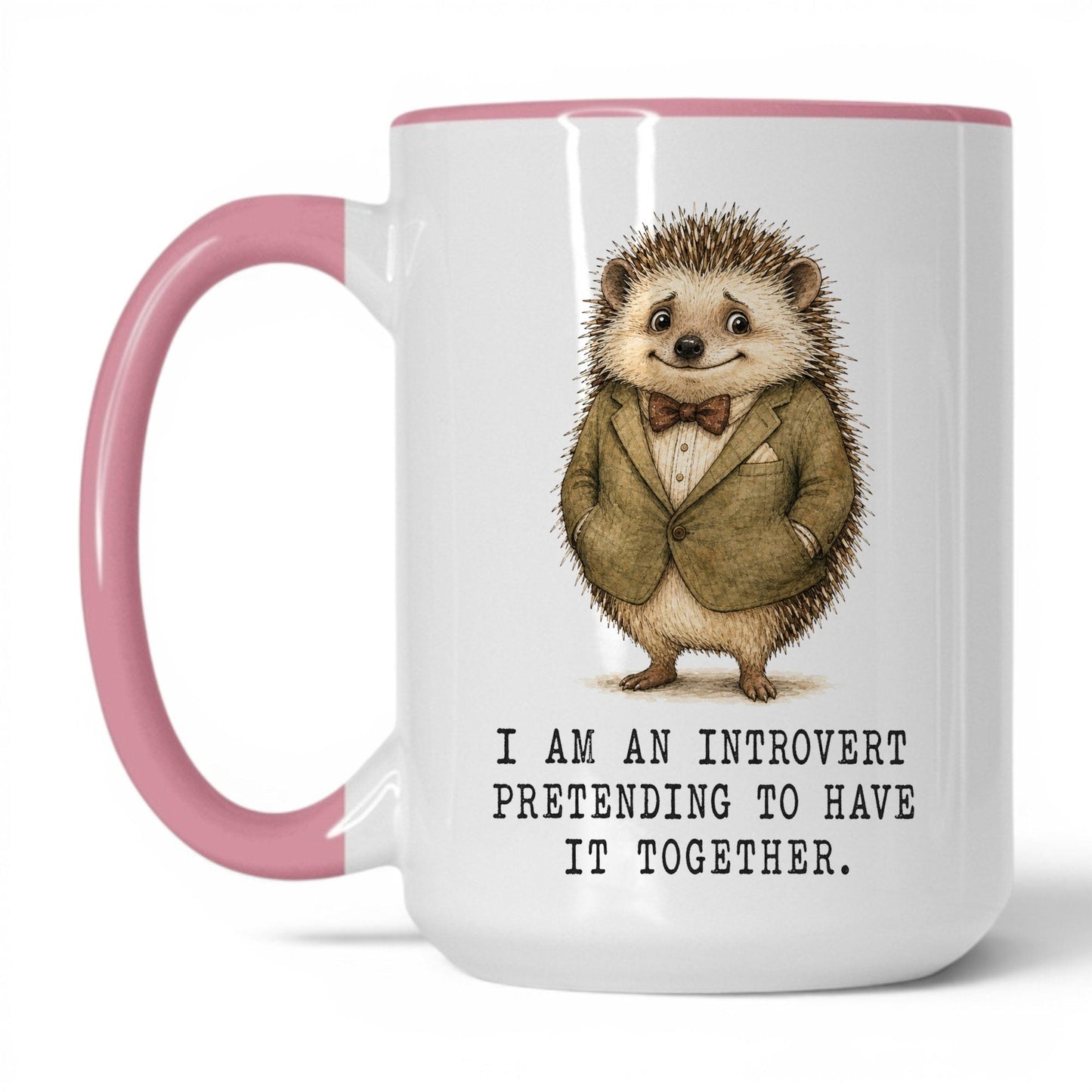 Introvert Pretending Hedgehog Mug – 15oz White Pink Mug