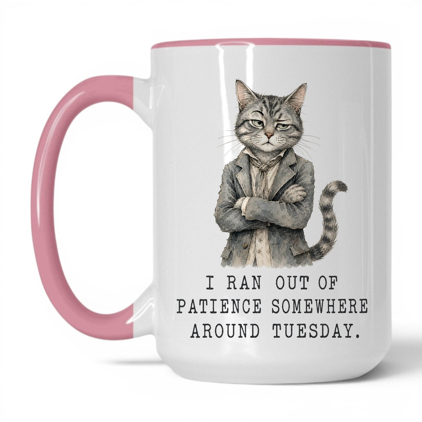 Out of Patience Cat Mug – 15oz White/Pink Mug