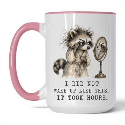 It Took Hours Raccoon Mug – 15oz White/Pink Mug