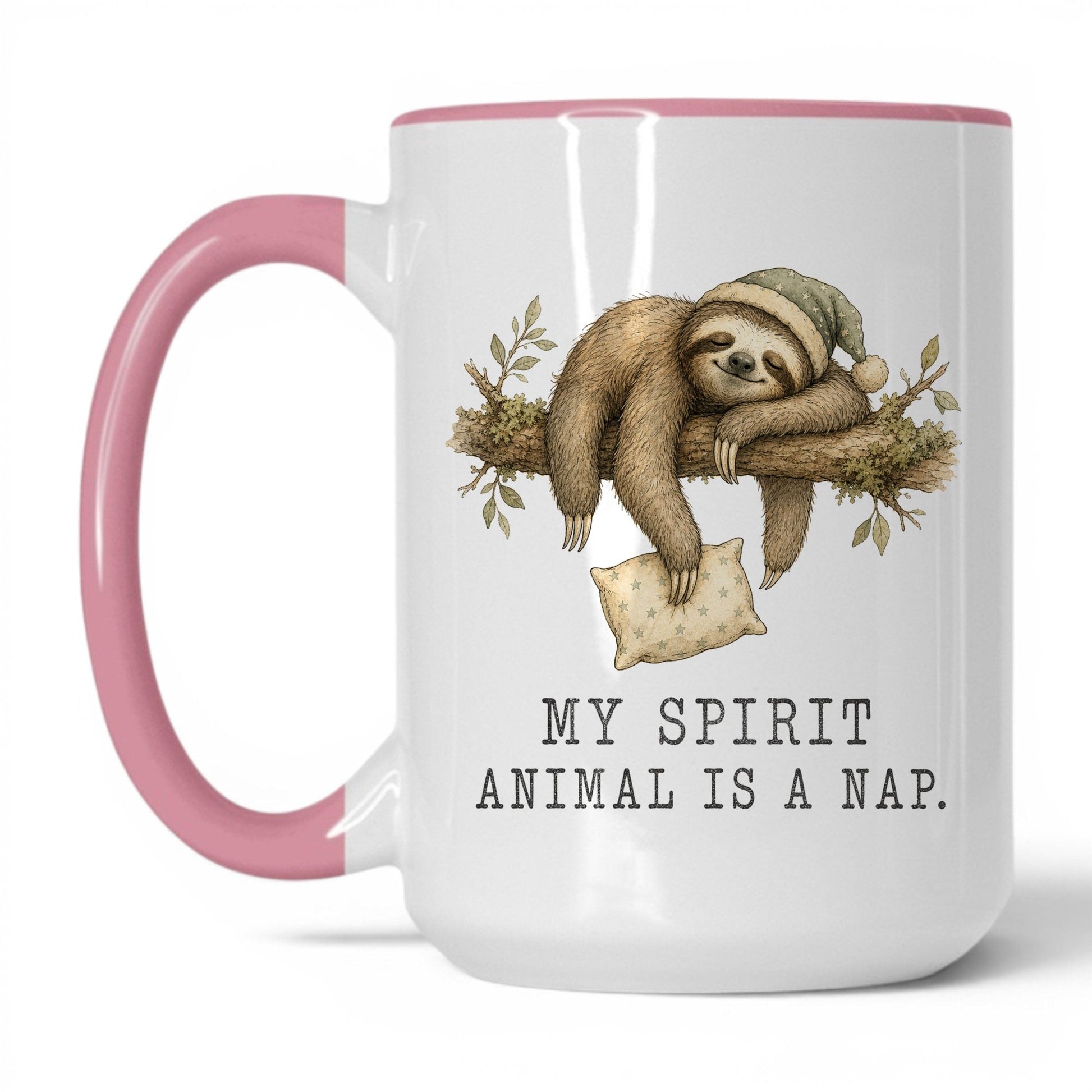 My Spirit Animal Is a Nap Sloth Mug – 15oz White/Pink Mug