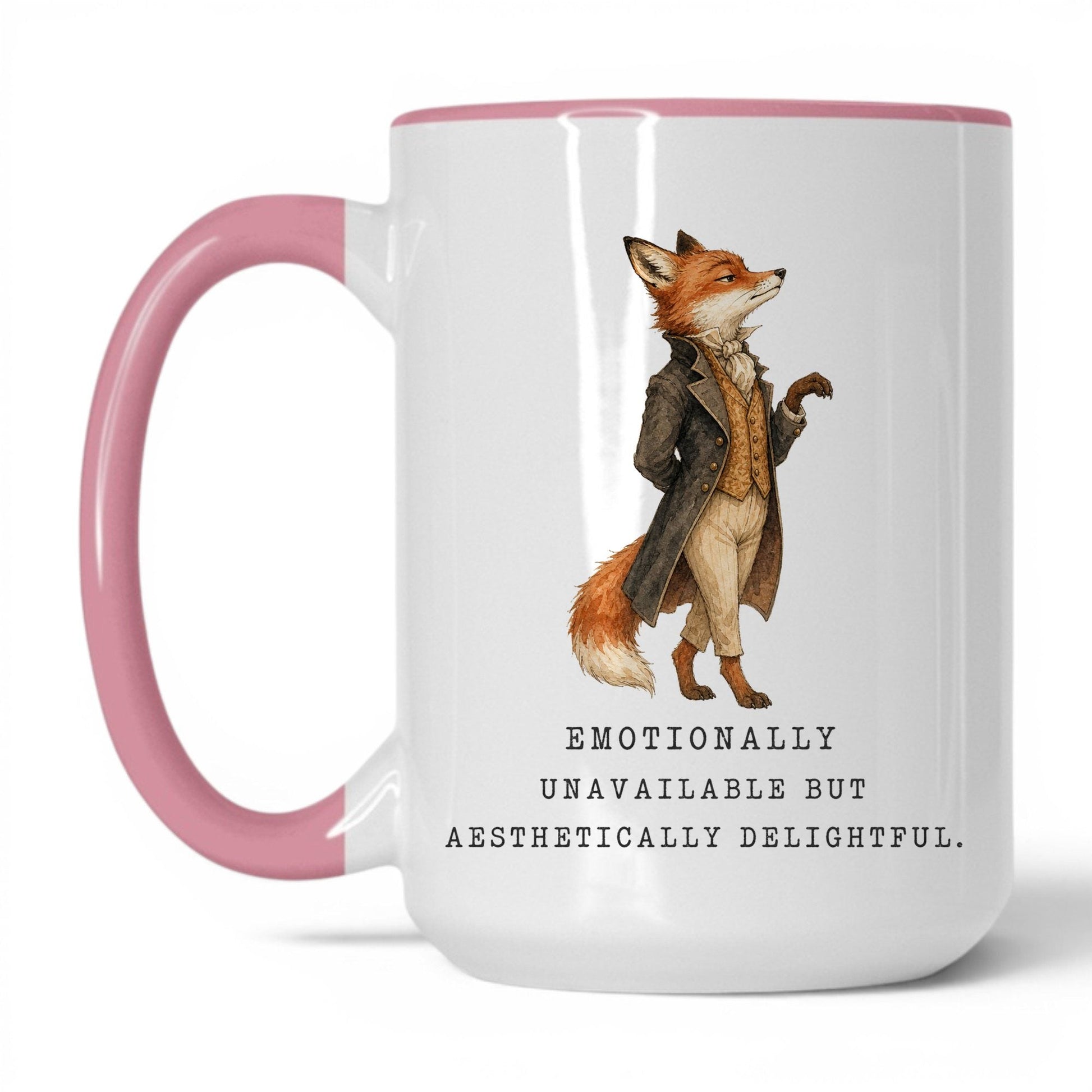 Emotionally Unavailable Fox Mug – 15oz White Pink Mug