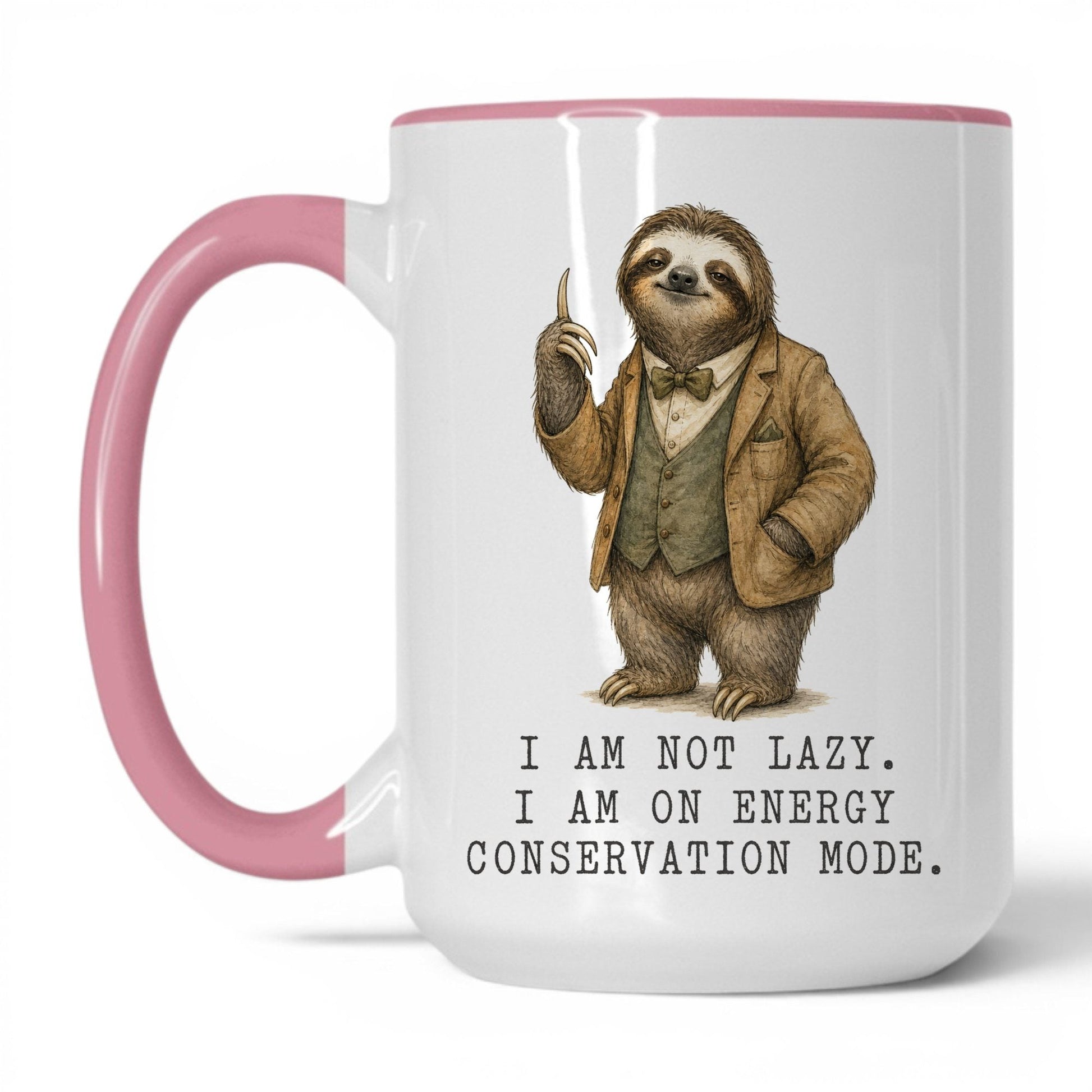 Energy Conservation Mode Sloth Mug – 15oz White/Pink Mug