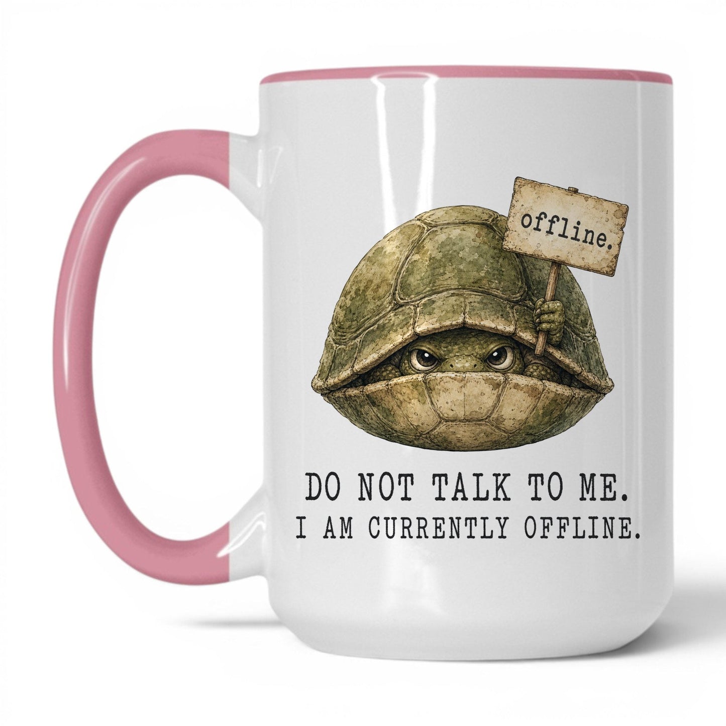 Currently Offline Turtle Mug – 15oz White Pink Mug