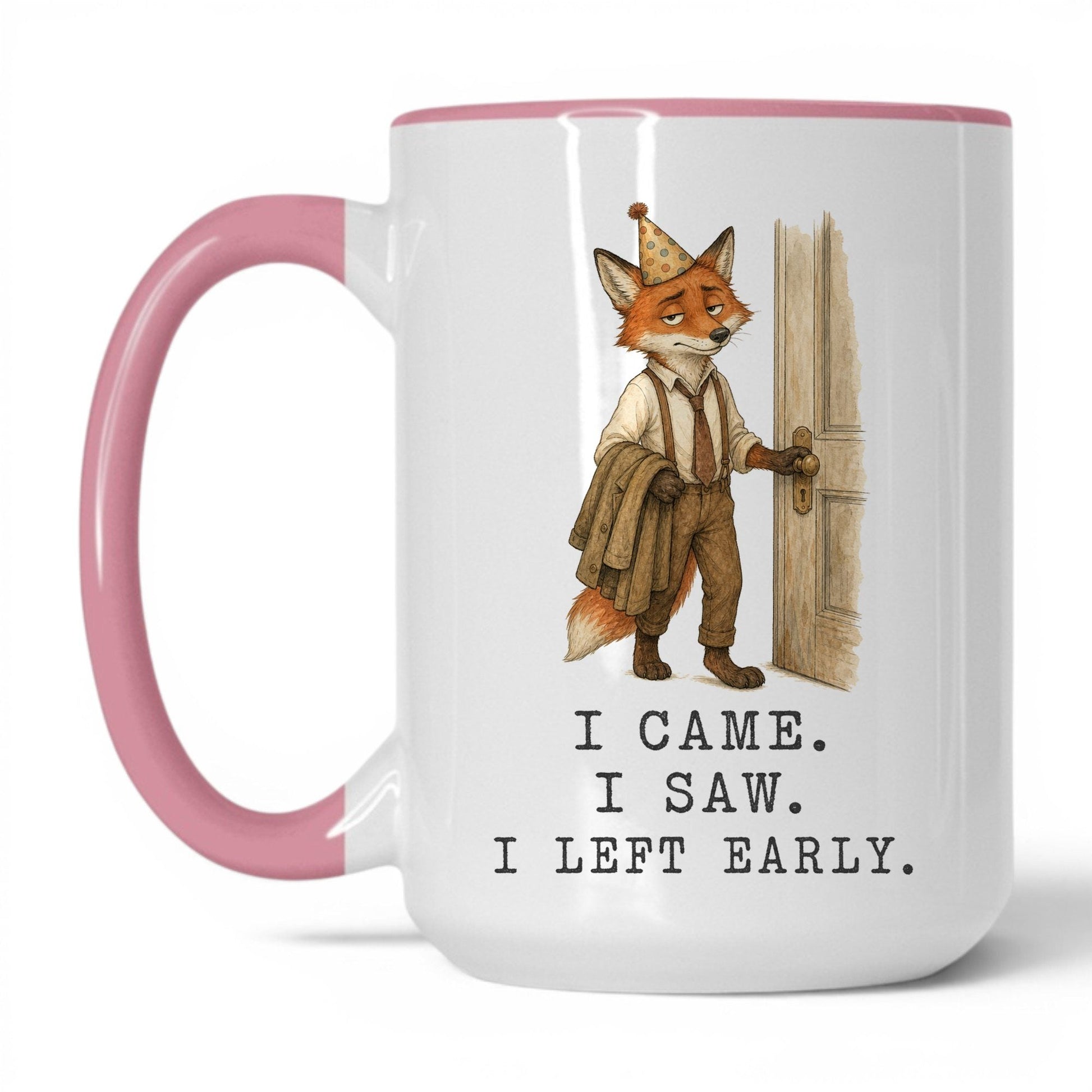 Left the Party Early Fox Mug – 15oz Pink Mug