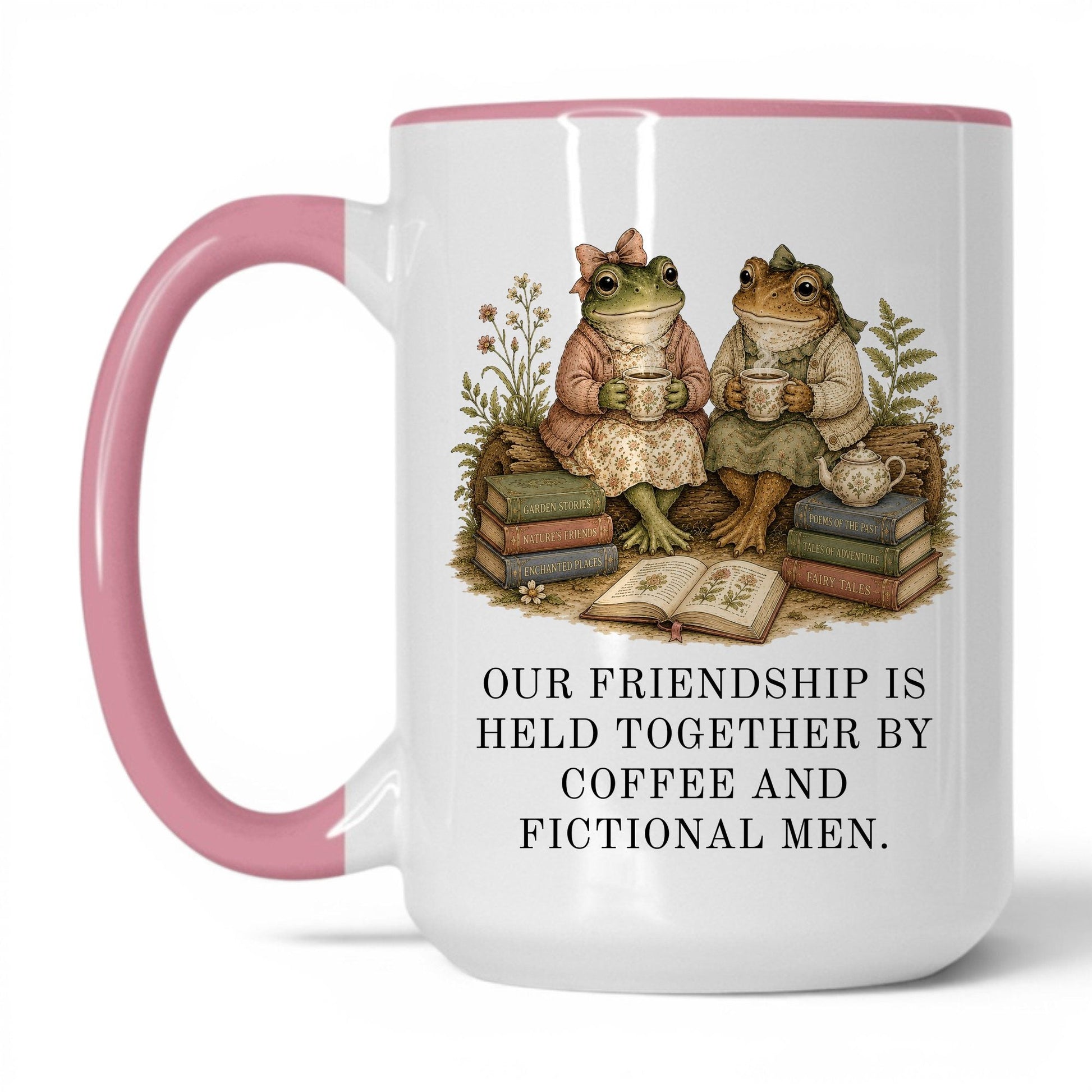 Coffee And Fictional Men Mug – 15oz White/Pink Mug