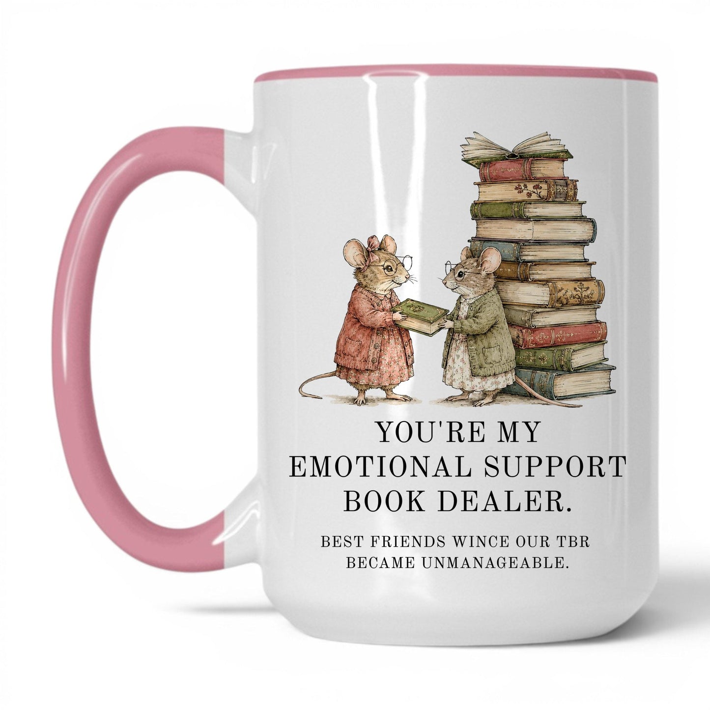 Emotional Support Book Dealer Mug – 15oz White/Pink Mug
