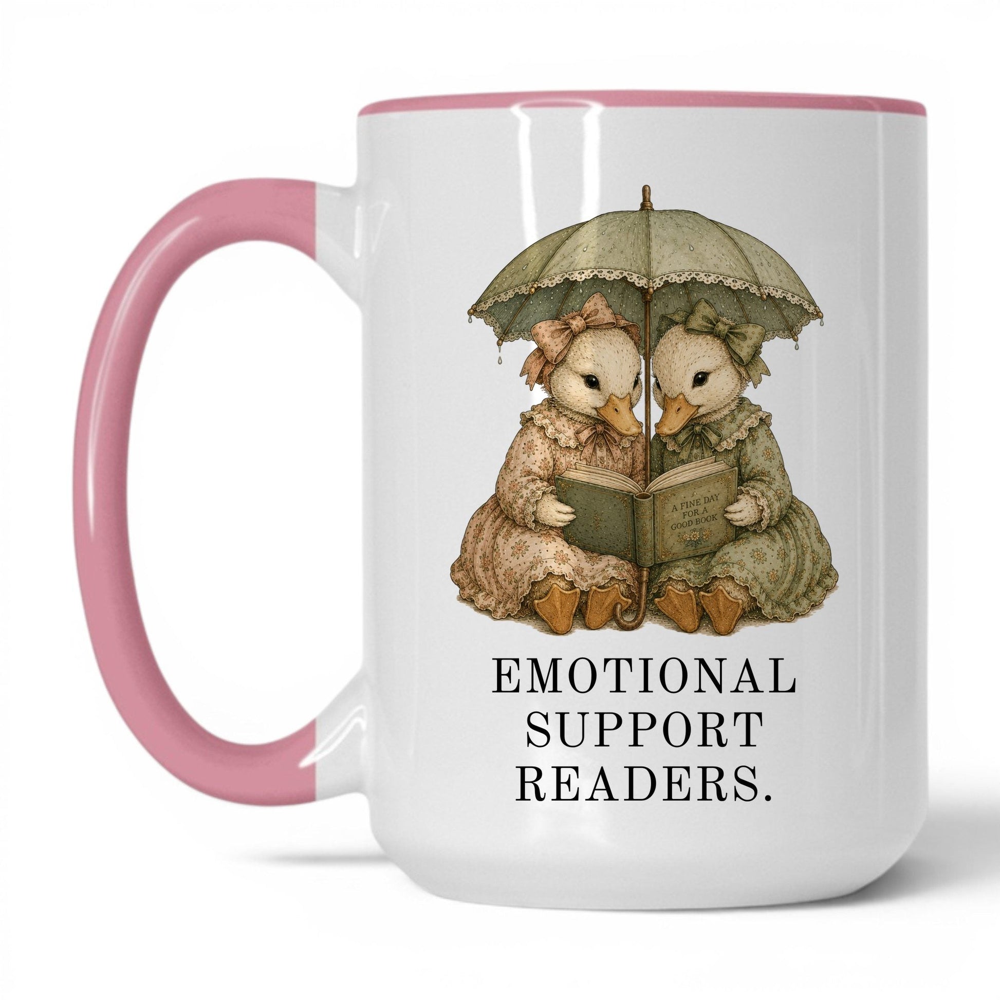 Emotional Support Readers Mug – 15oz White/Pink Mug