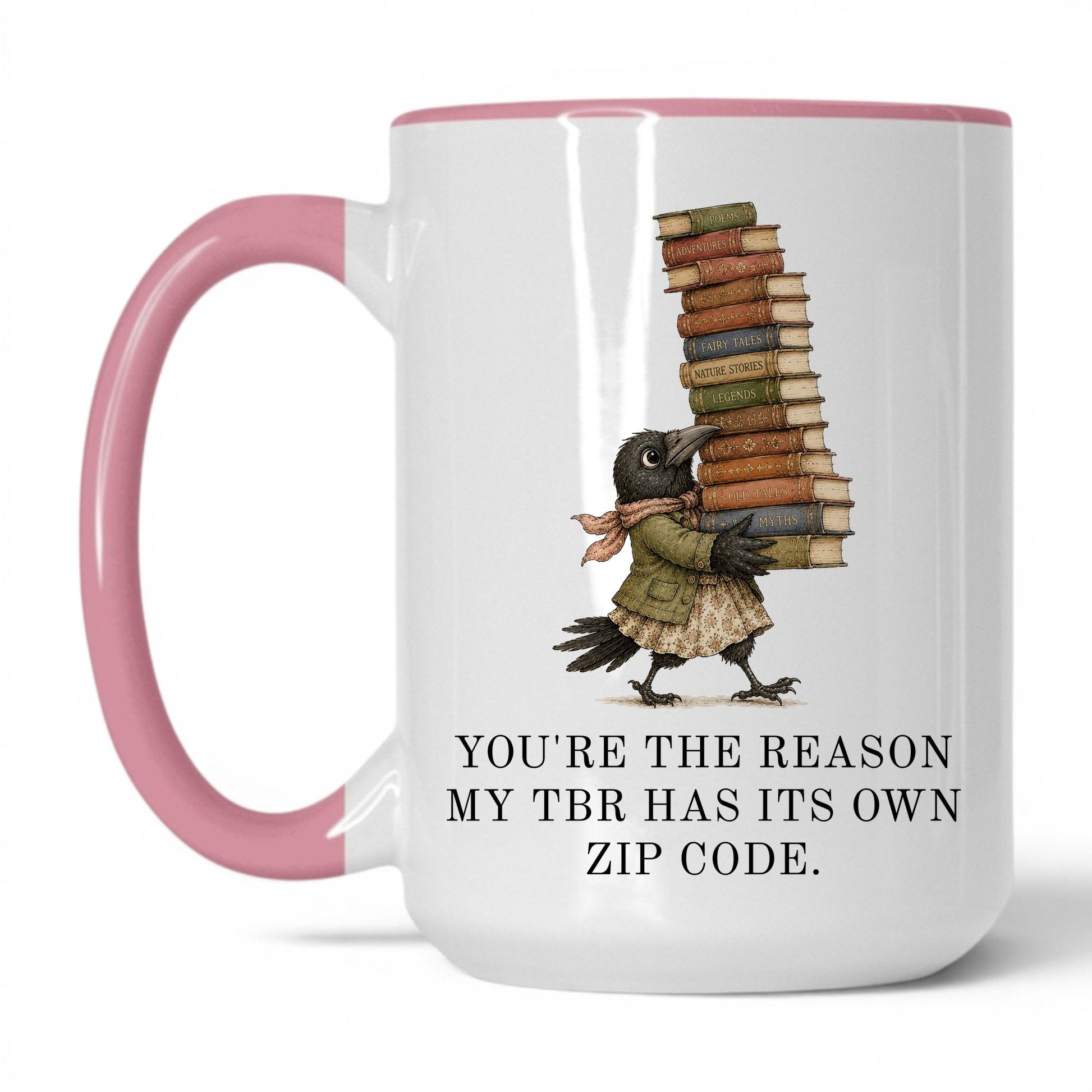 My TBR Has Its Own Zip Code Mug – 15oz White/Pink Mug