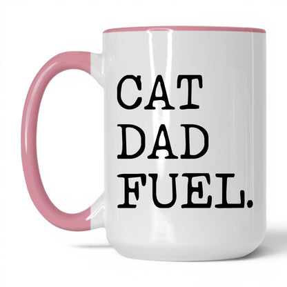 Cat Dad Fuel 15oz white and pink coffee mug