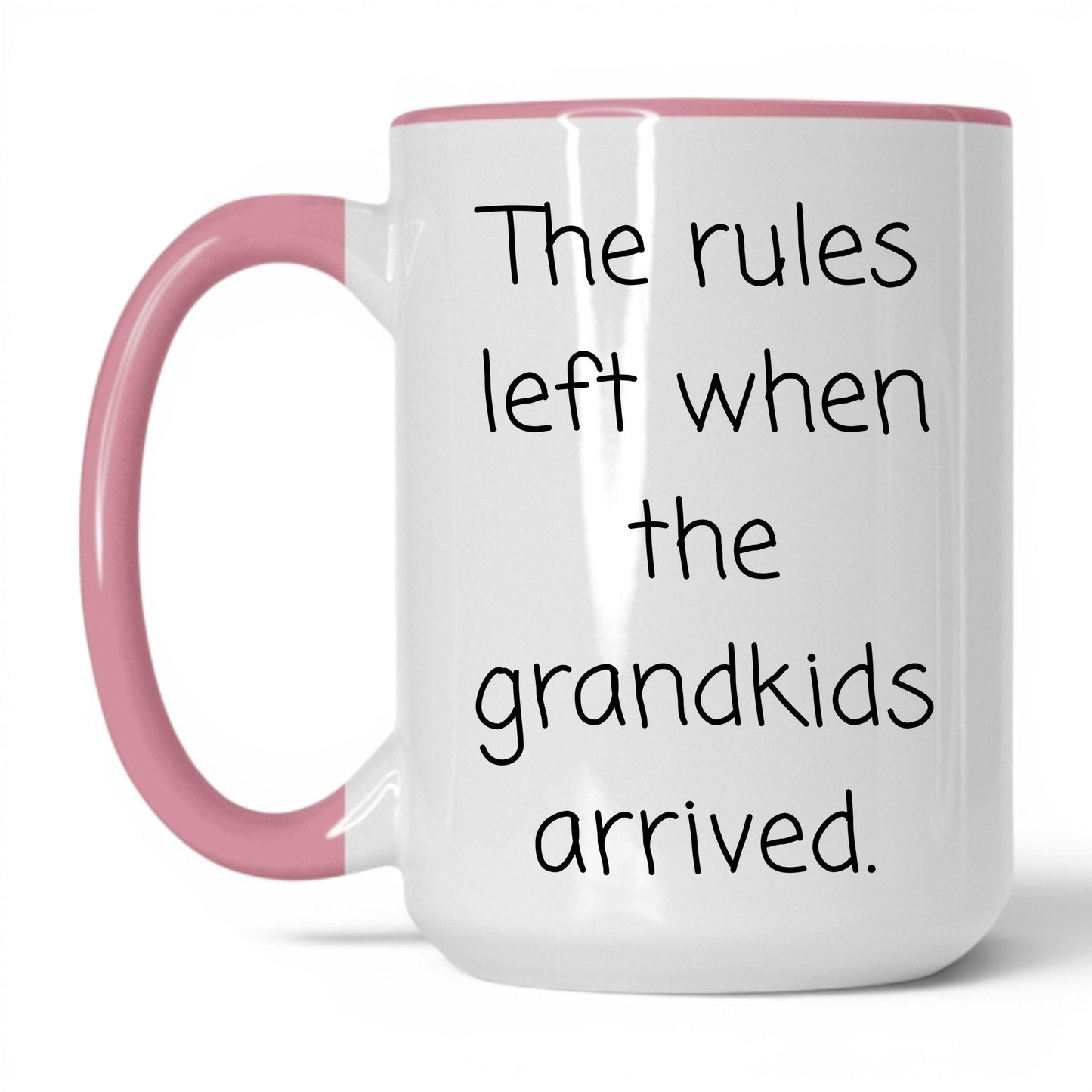 Rules Left When Grandkids Arrived Mug – 15oz White/Pink Mug