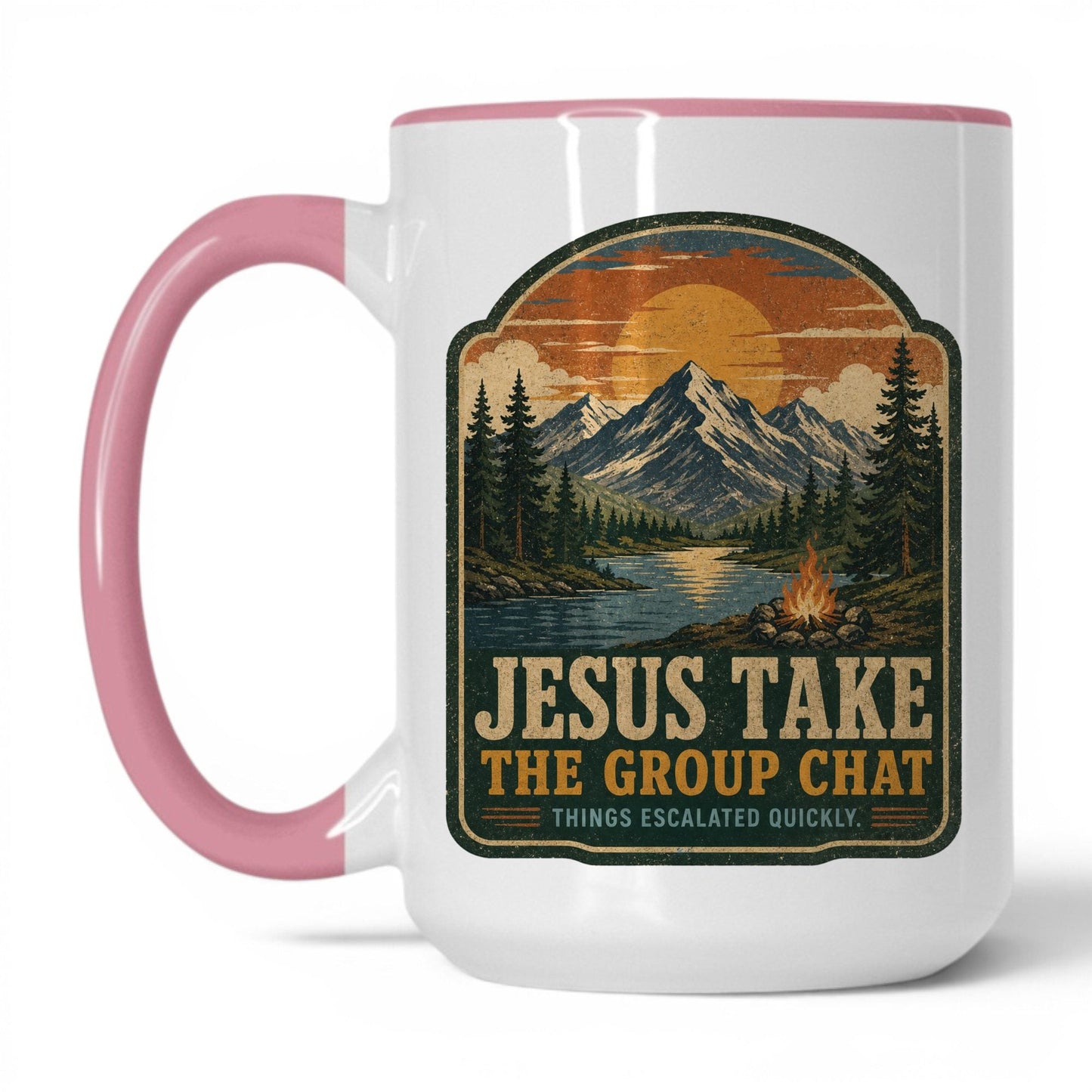 Jesus Take The Group Chat Sunset Mug – 15oz White/Pink Mug
