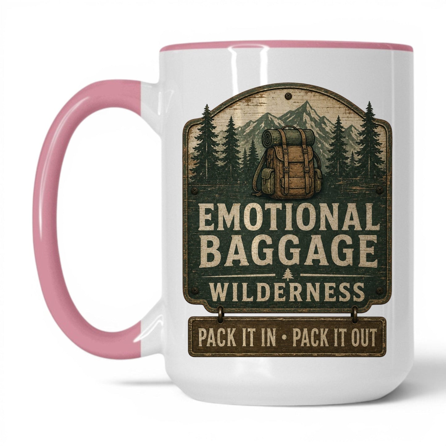 Emotional Baggage Wilderness Mug – 15oz White/Pink Mug