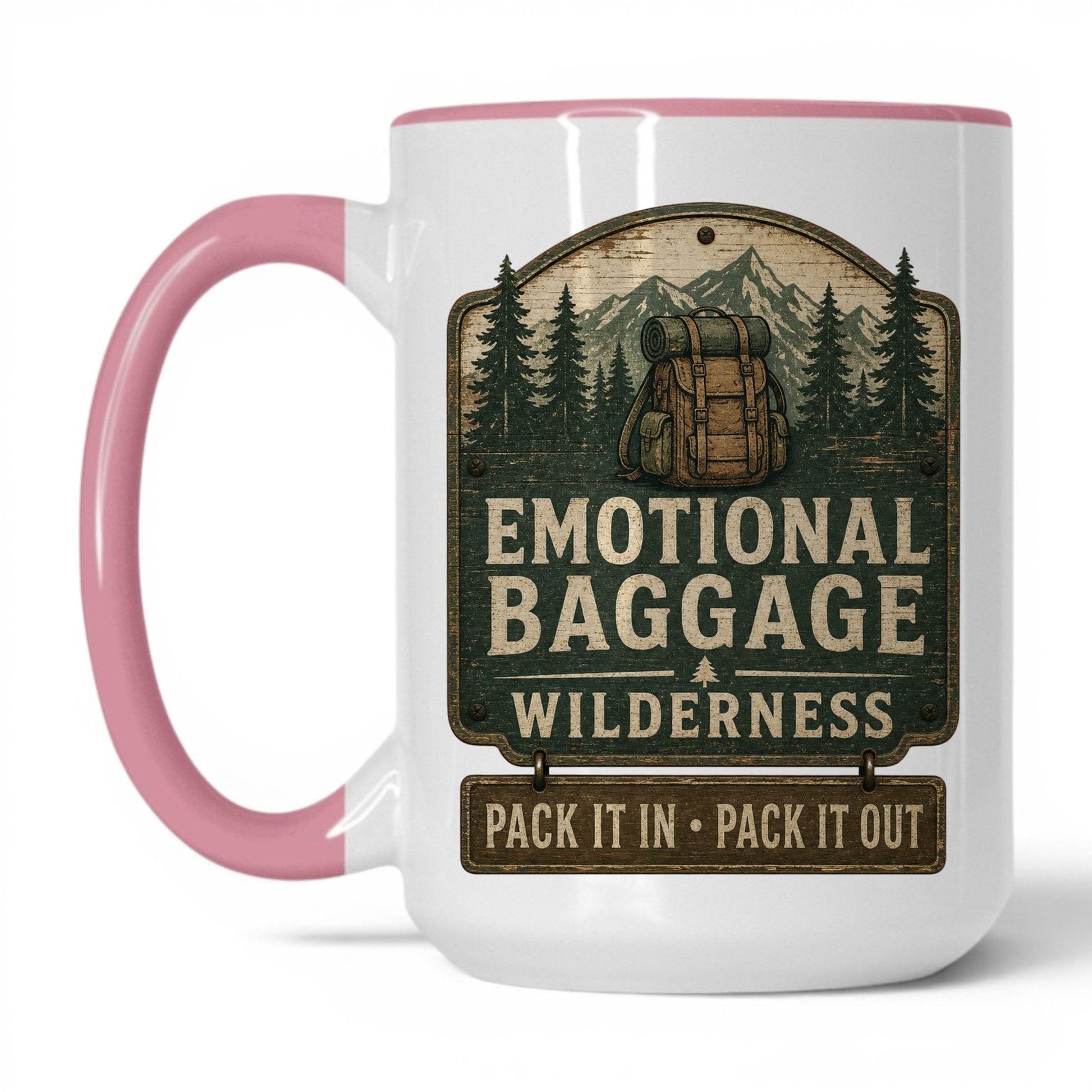 Emotional Baggage Wilderness Mug – 15oz White/Pink Mug