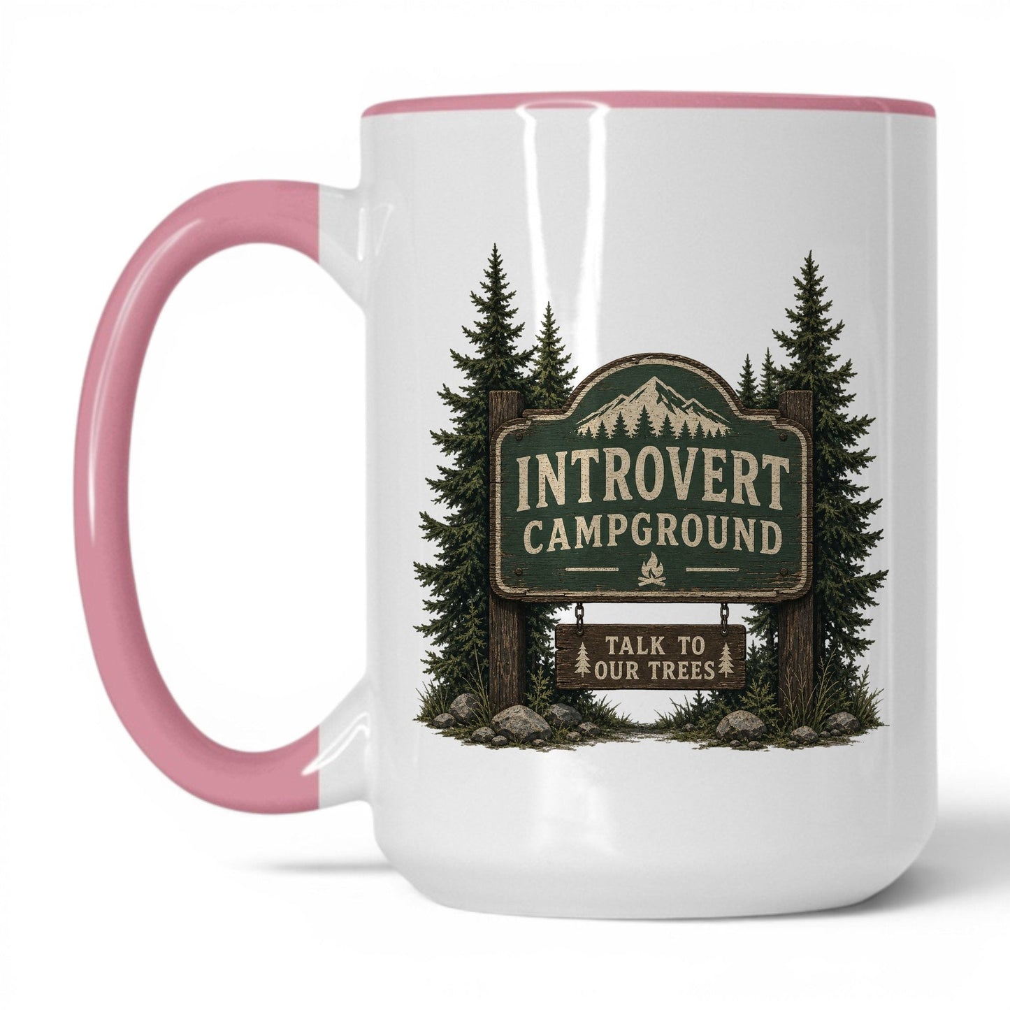 Introvert Campground Mug – 15oz White/Pink Mug